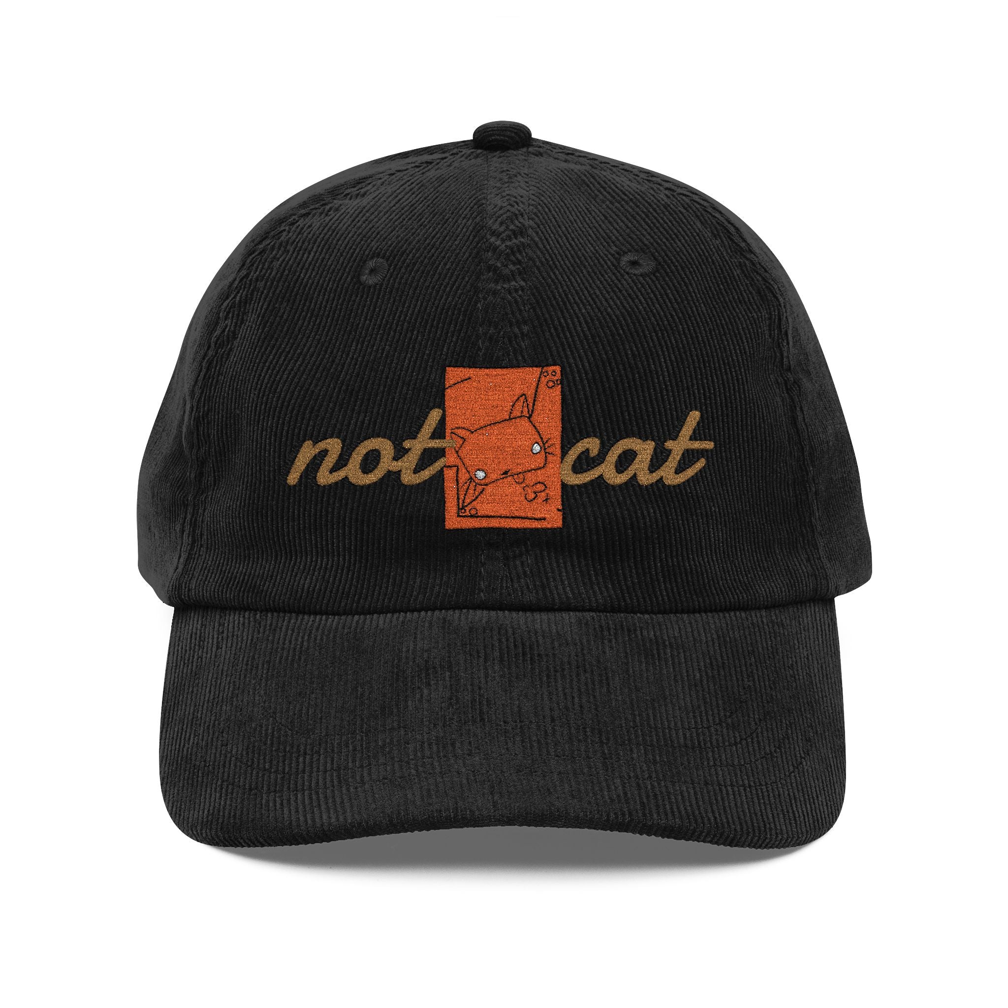 Vintage Corduroy Embroidered Cap — 'Not Cat' Retro Baseball Hat