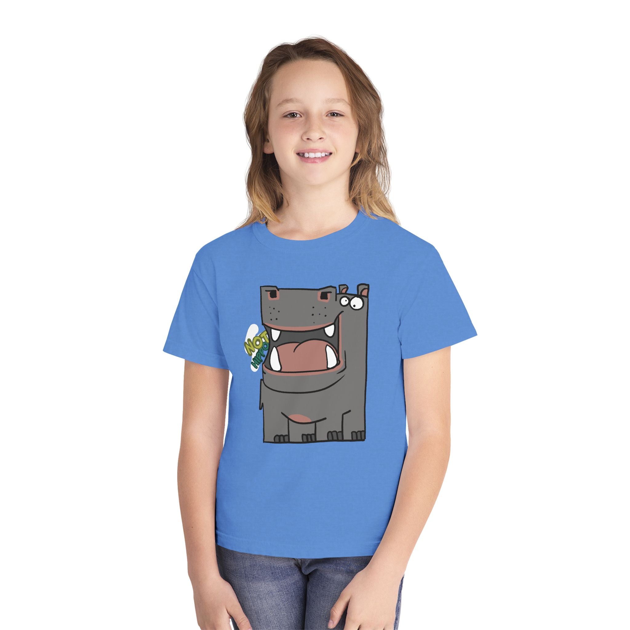 Youth Hippo Tee – Cute Cartoon "NOT Hippo" Graphic Kids Shirt