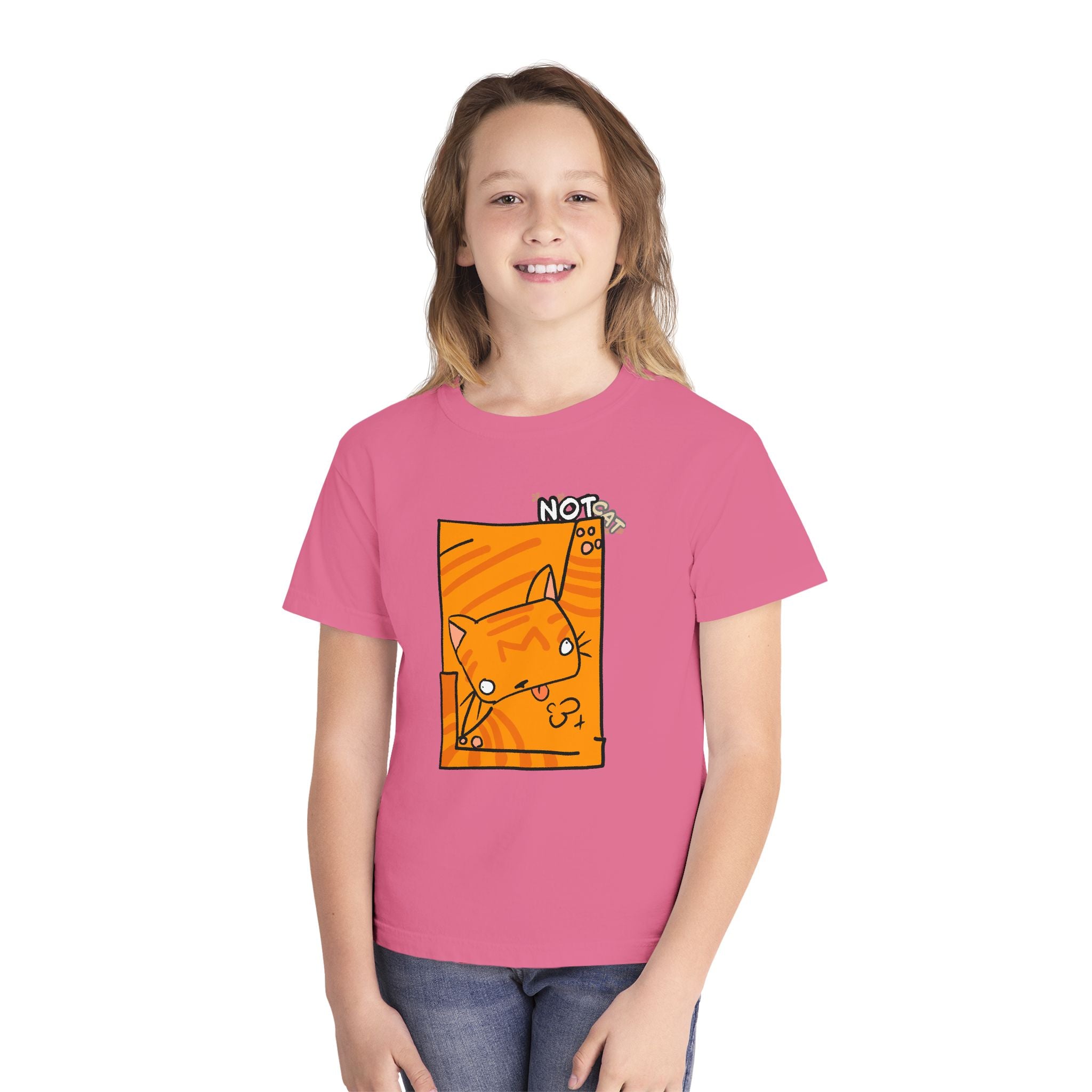 Orange Cat Youth Tee – Cute Cartoon Cat Graphic Shirt for Kids | Funny Not Cat Animal Cotton T-Shirt