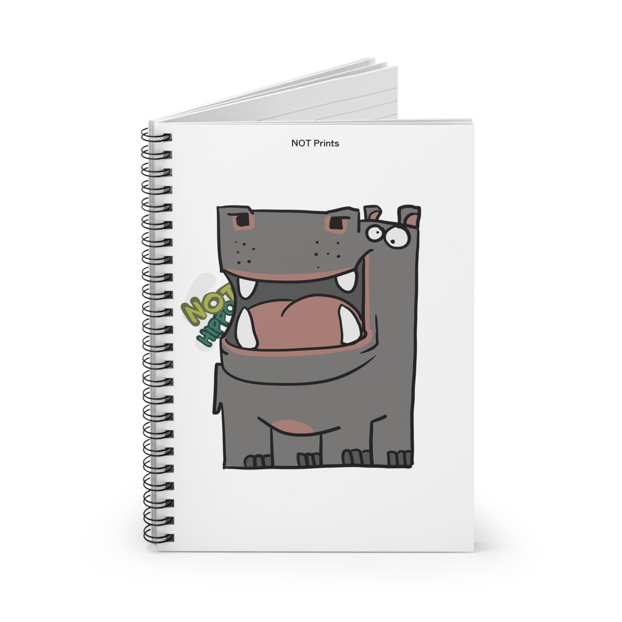 Hippo Cartoon Spiral Notebook — Funny "NOT Hippo" Speech Bubble Ruled Journal