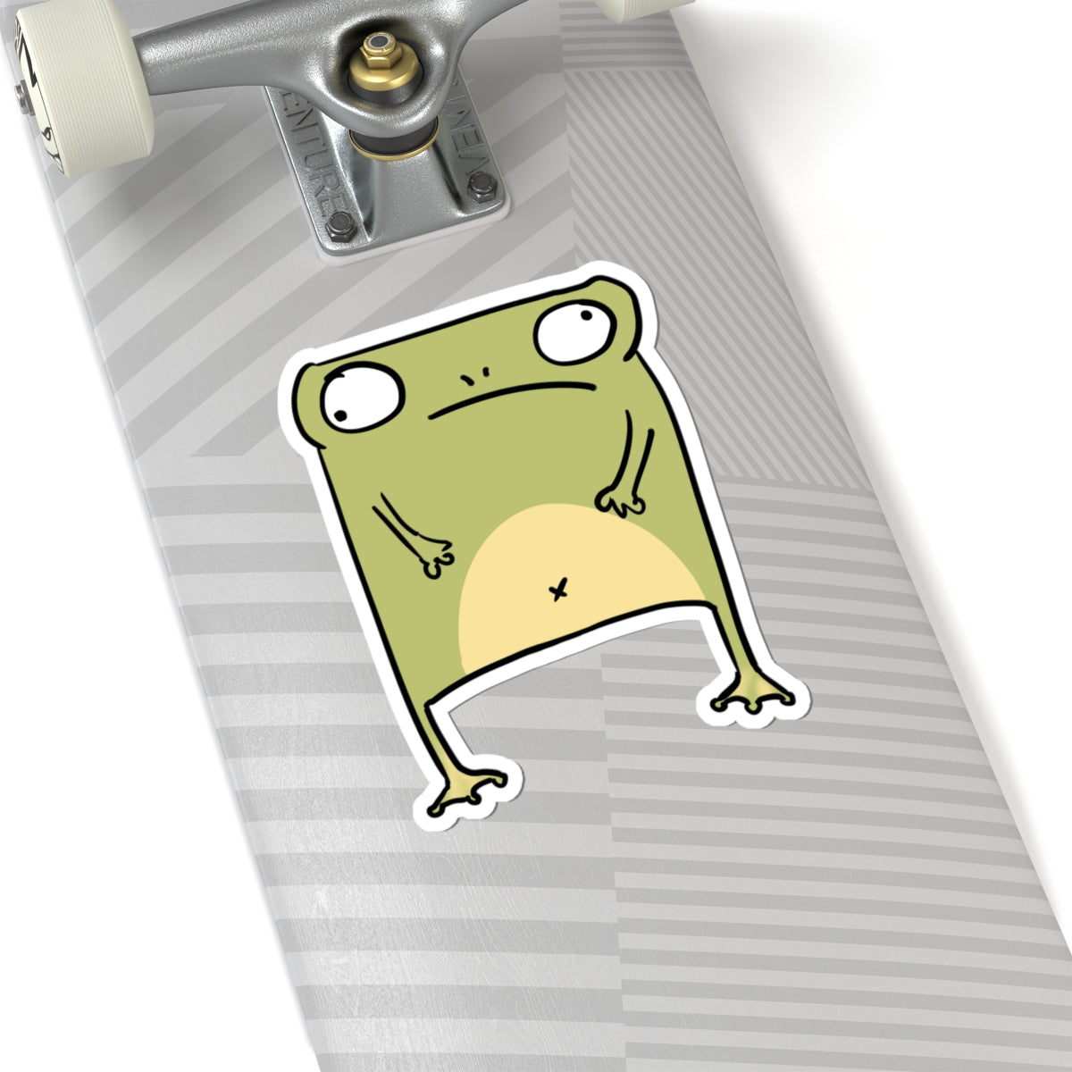 Grumpy Green Frog Kiss-Cut Sticker — Cute Funny Laptop Decal