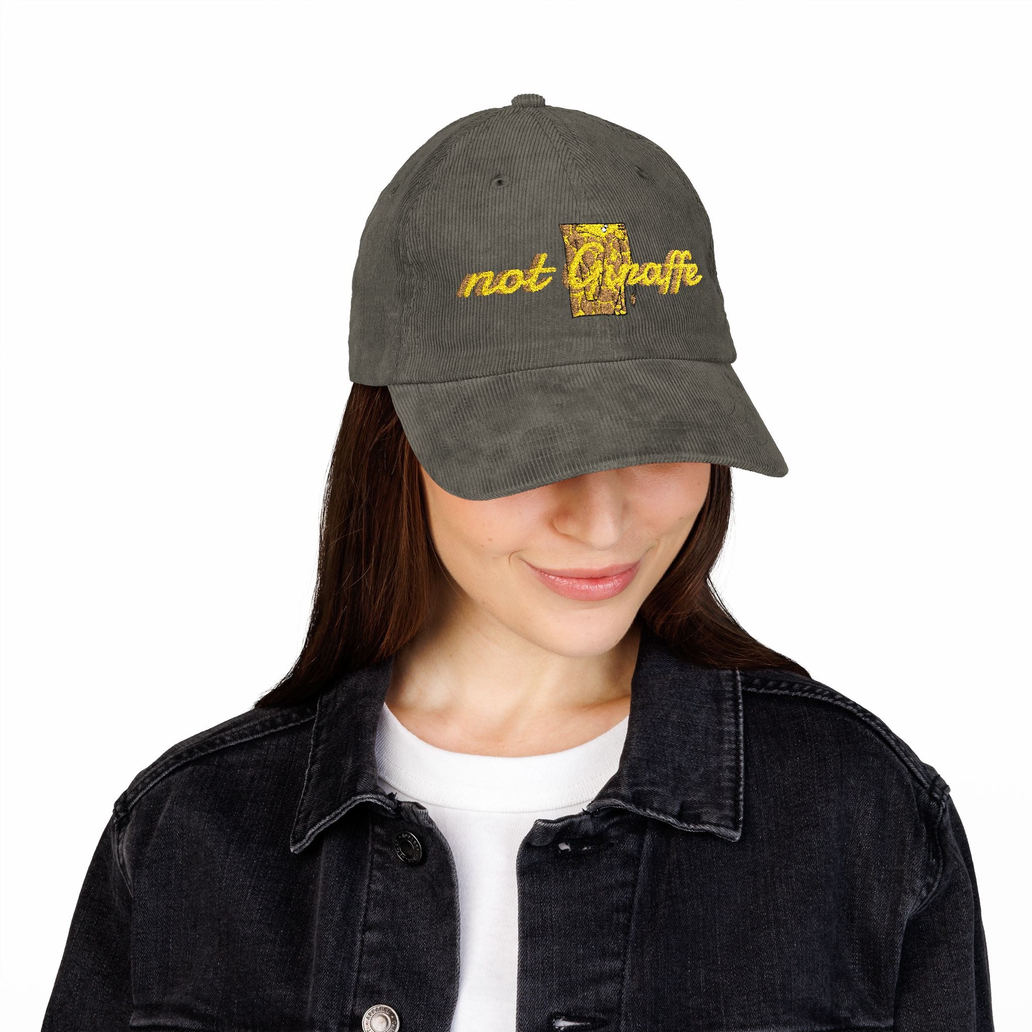 Casquette de baseball en velours côtelé — Chapeau vintage rouille brodé « Not Giraffe »