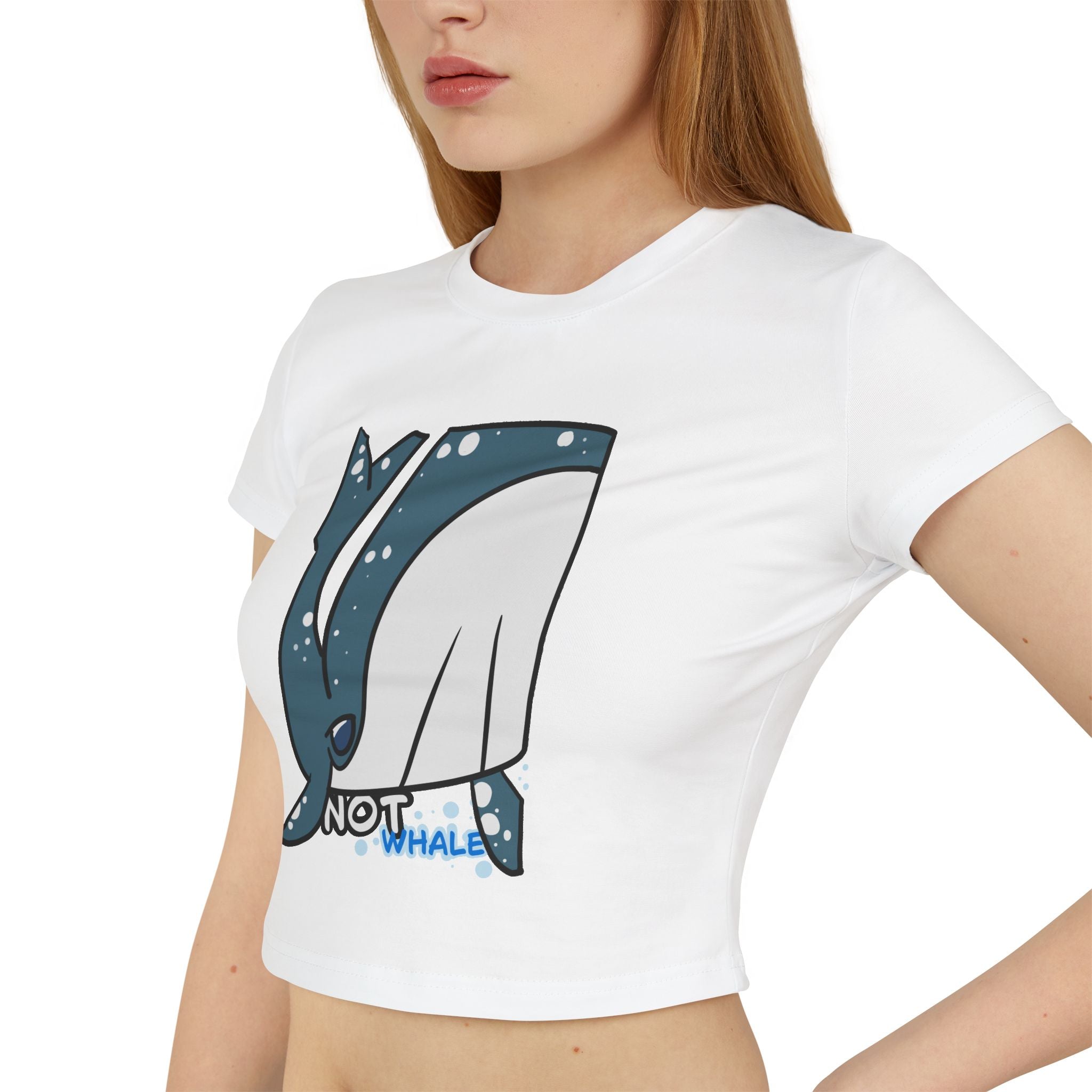 Whale Crop Tee — Cute Cartoon "Not Whale" Graphic Women's Baby Tee