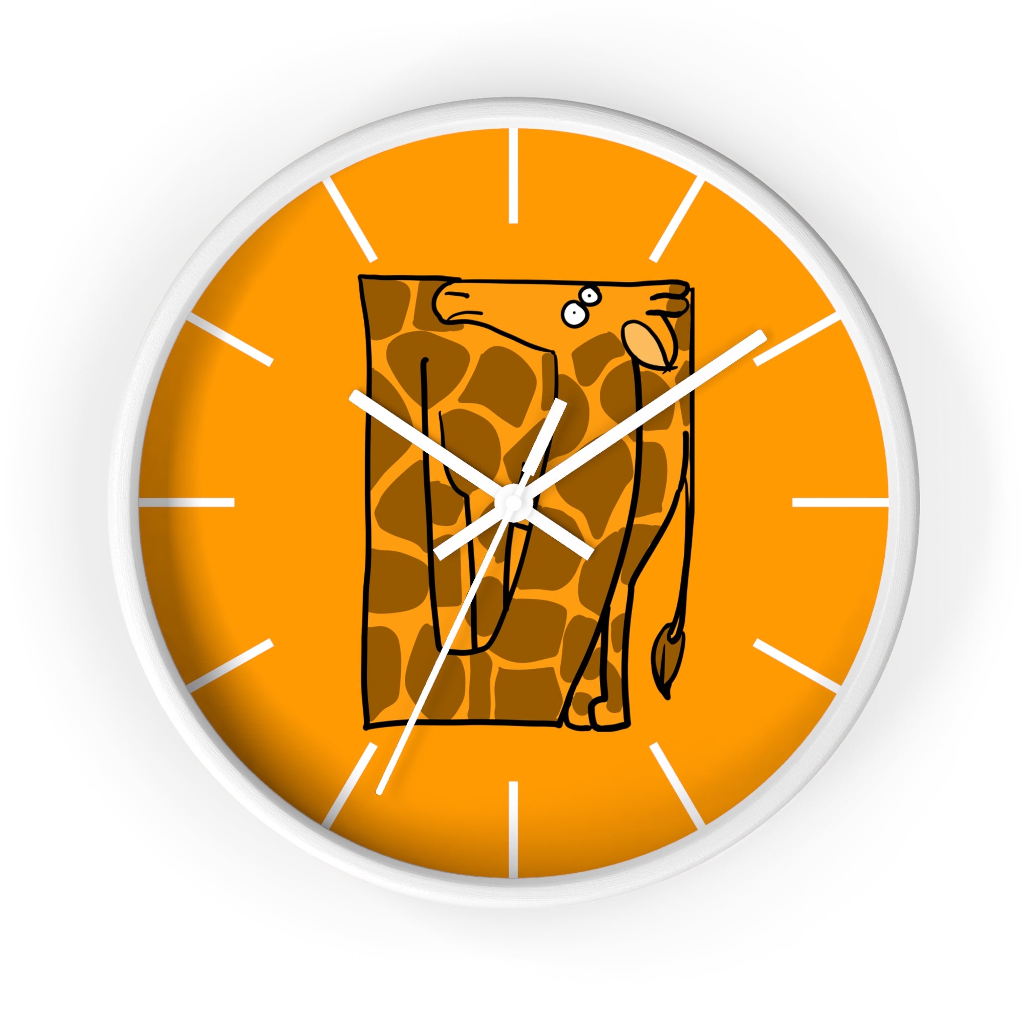 Giraffe Art Wall Clock – Whimsical Orange Safari Decor