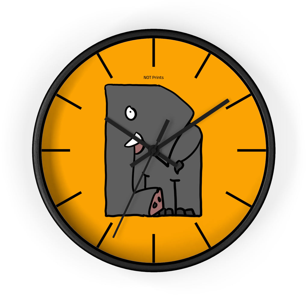 Elephant Cartoon Wall Clock — Cute Orange Nursery Clock with Playful Elephant Design