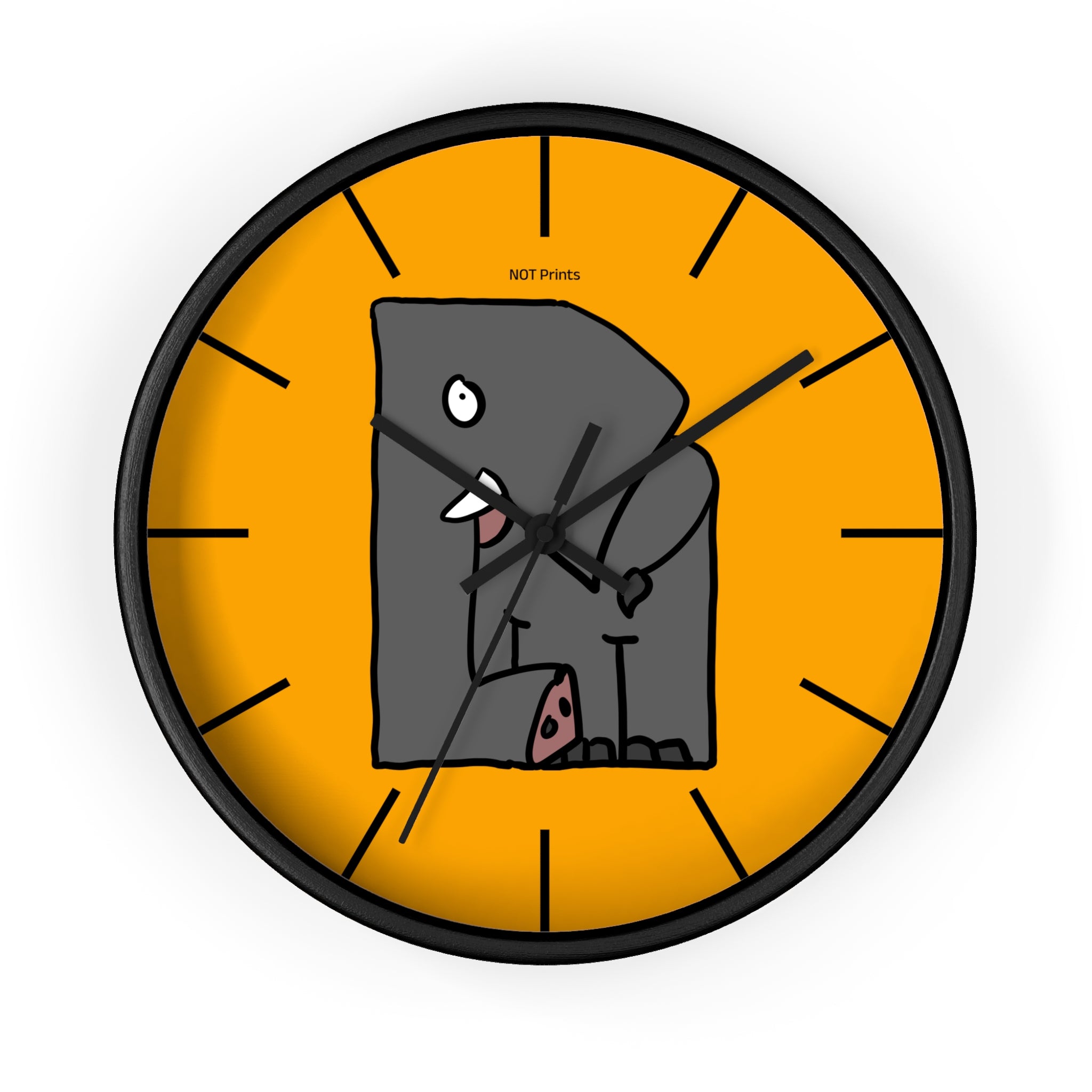 Elephant Cartoon Wall Clock — Cute Orange Nursery Clock with Playful Elephant Design