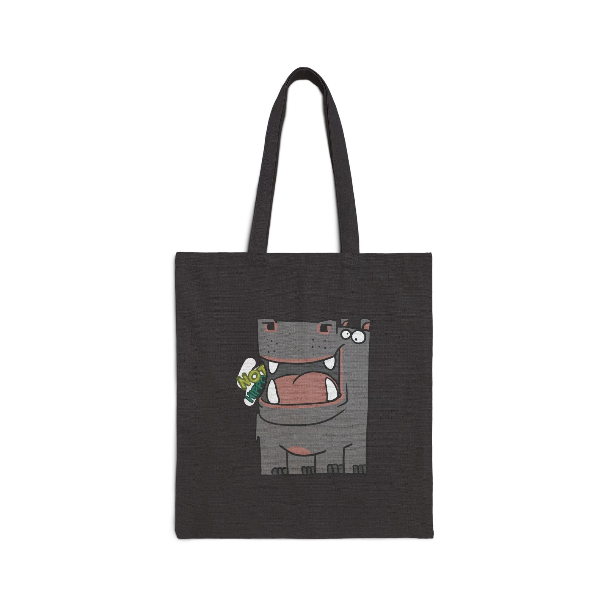 Hippo Cotton Canvas Tote Bag — Cute Cartoon 'Not Hippo' Eco Grocery Bag
