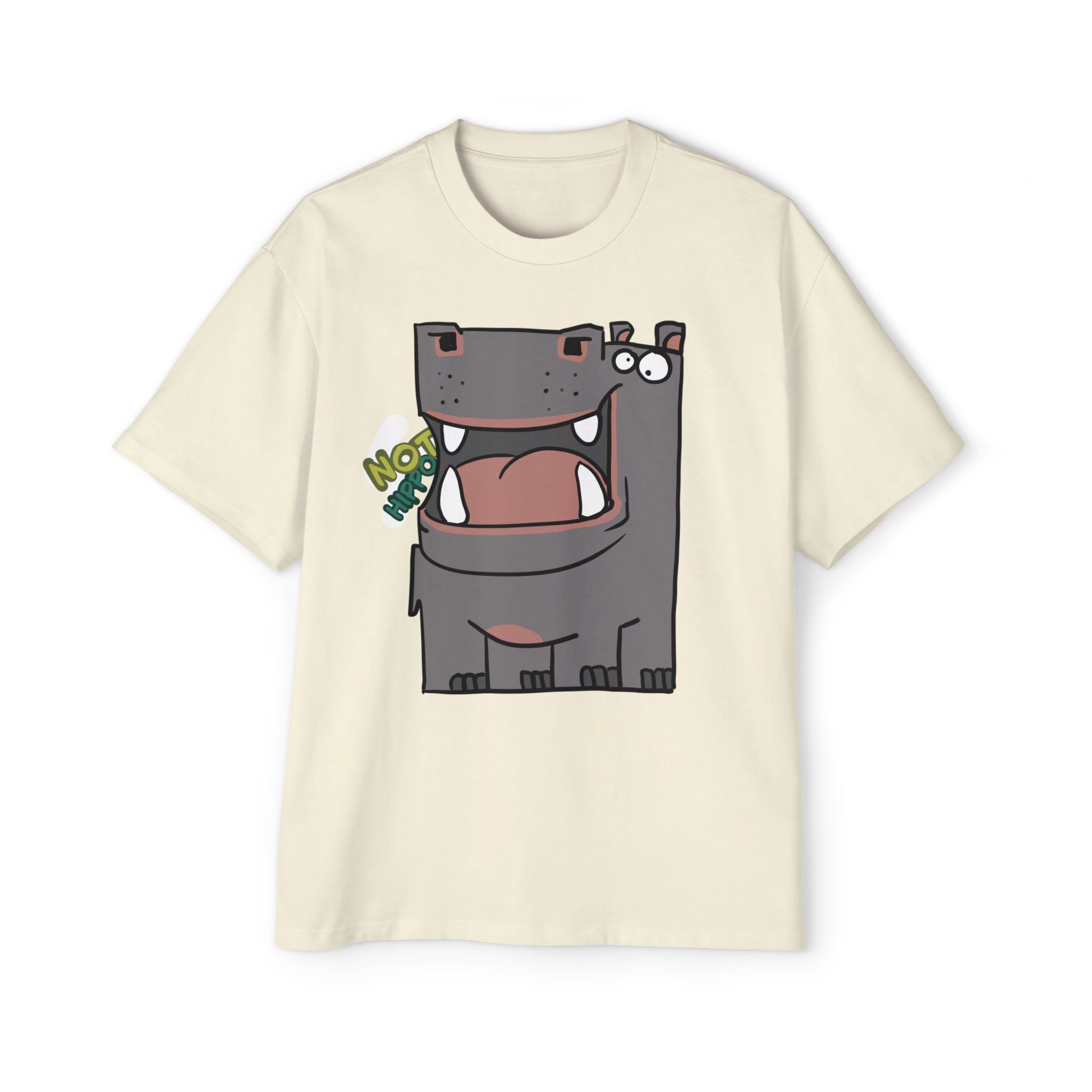 Hippo Cartoon Tee — Cute 'NOT HIPPO' Graphic Oversized T-Shirt