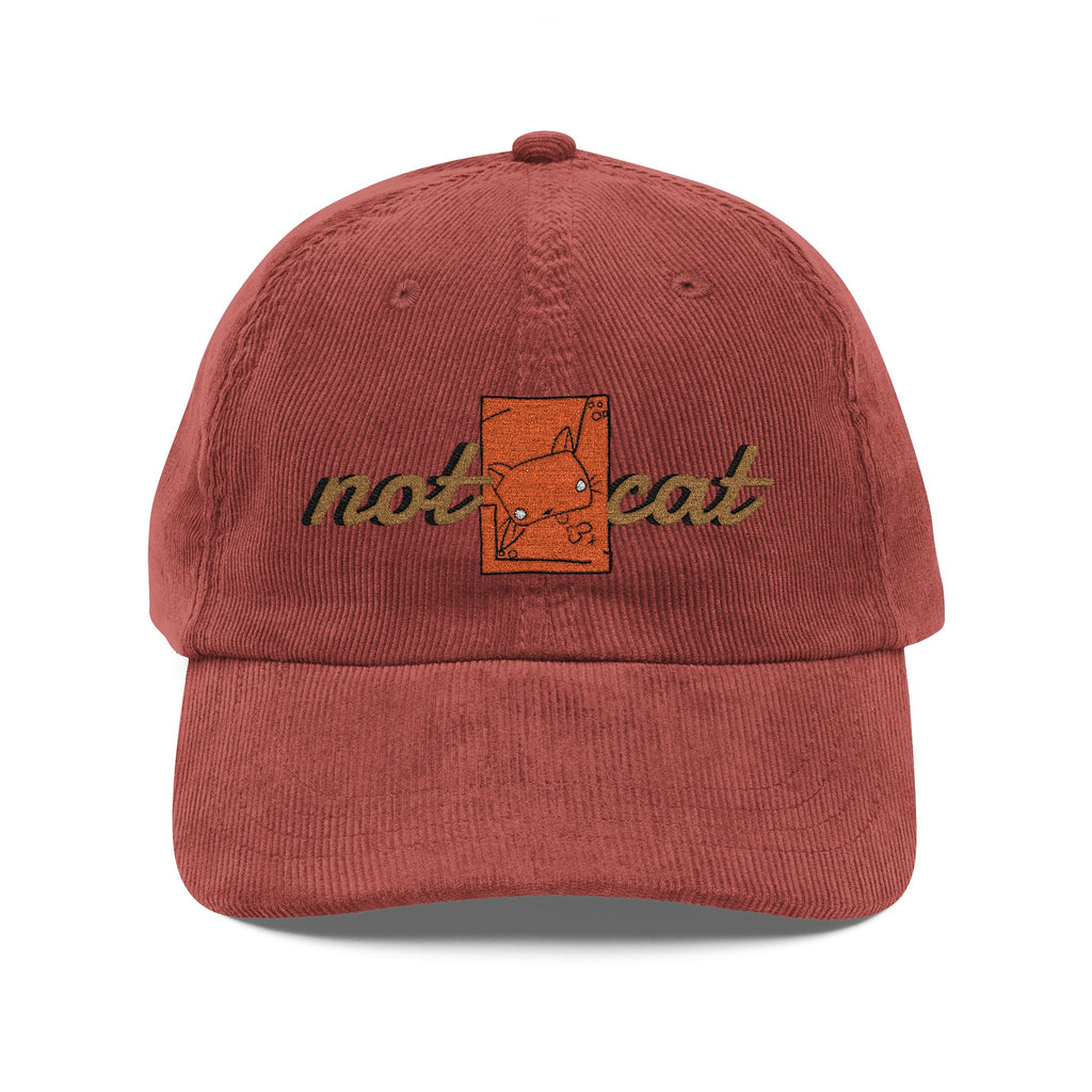 Vintage Corduroy Embroidered Cap — 'Not Cat' Retro Baseball Hat