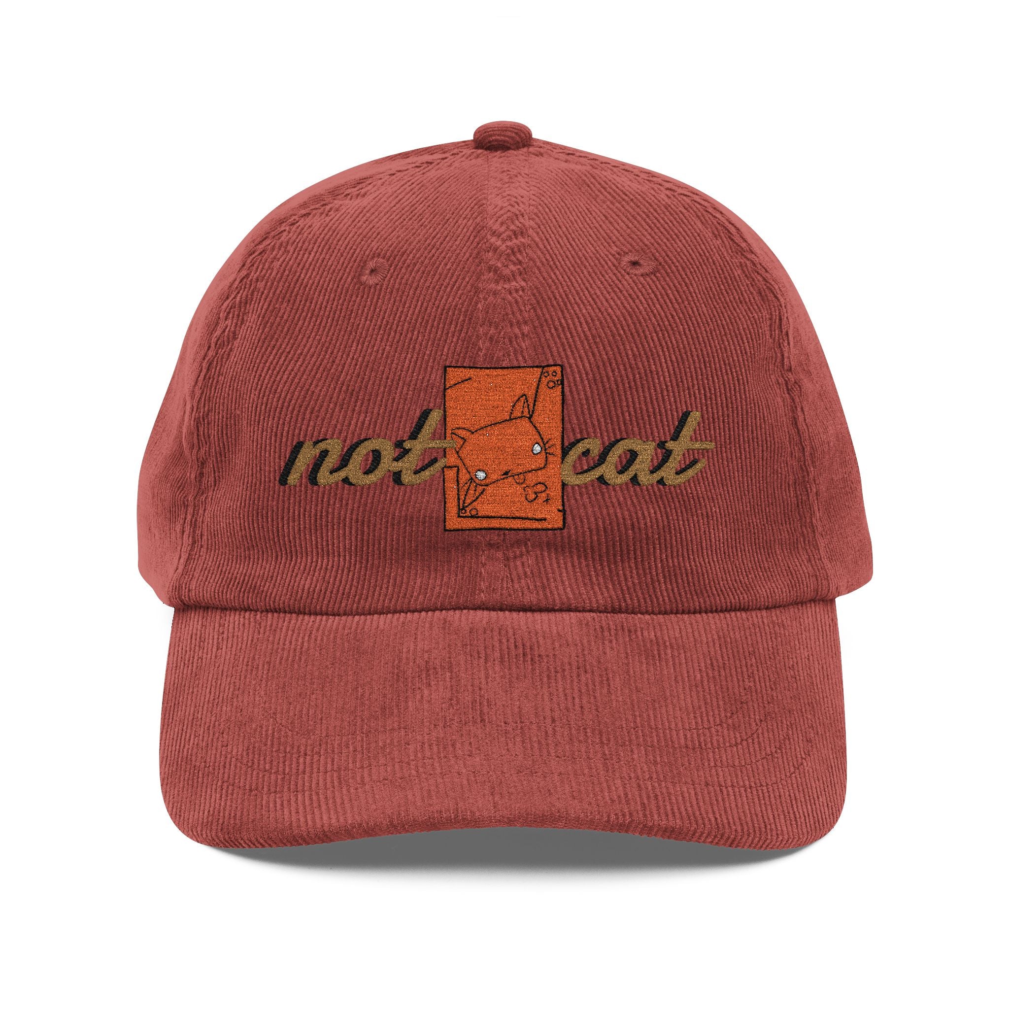 Vintage Corduroy Embroidered Cap — 'Not Cat' Retro Baseball Hat