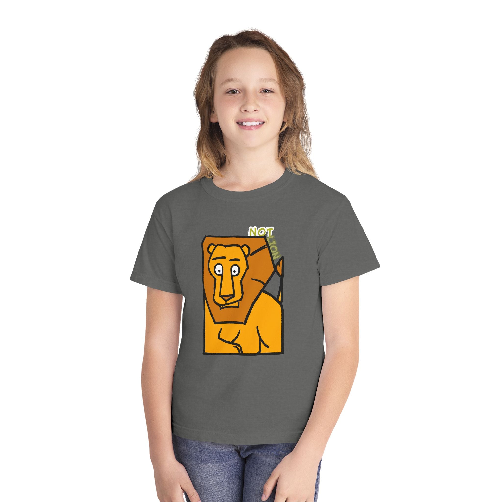 Lion Youth Tee — Playful 'NOT Lion' Graphic Kids T-Shirt