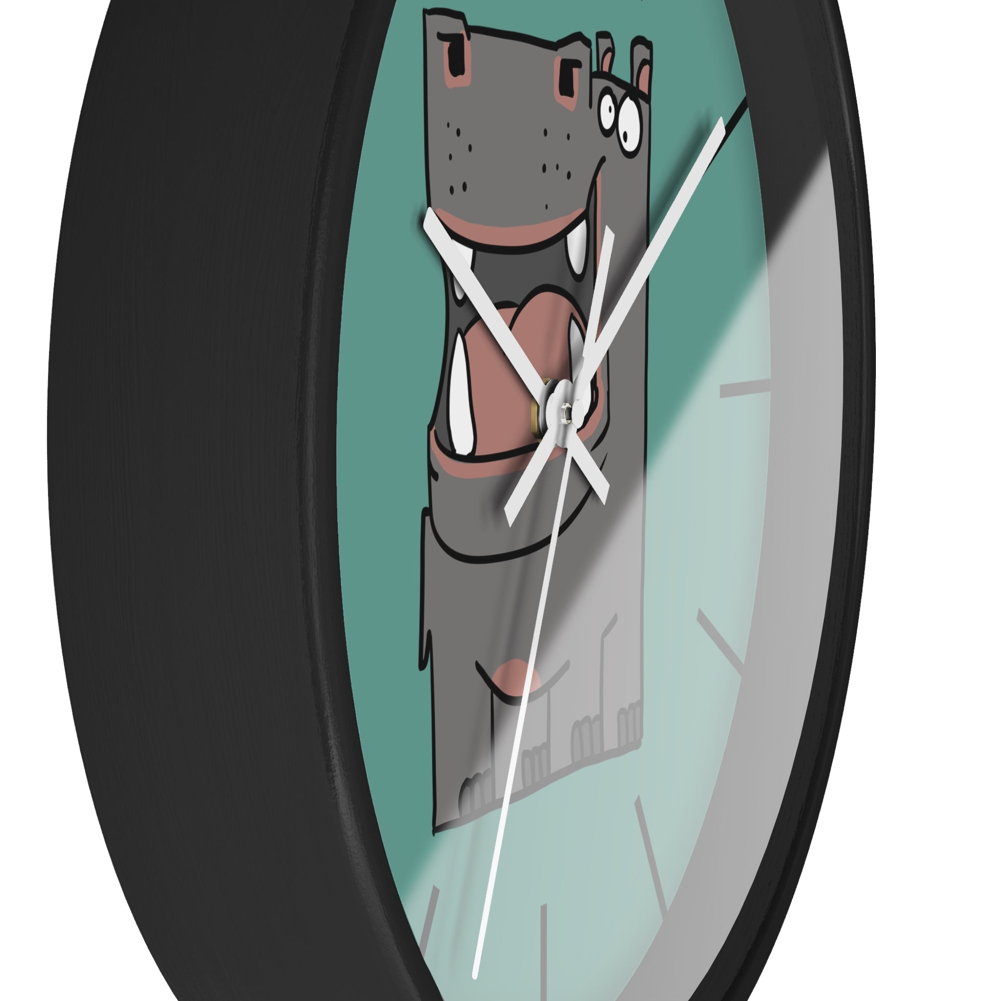 Hippo Cartoon Wall Clock — Cute Teal Nursery Clock