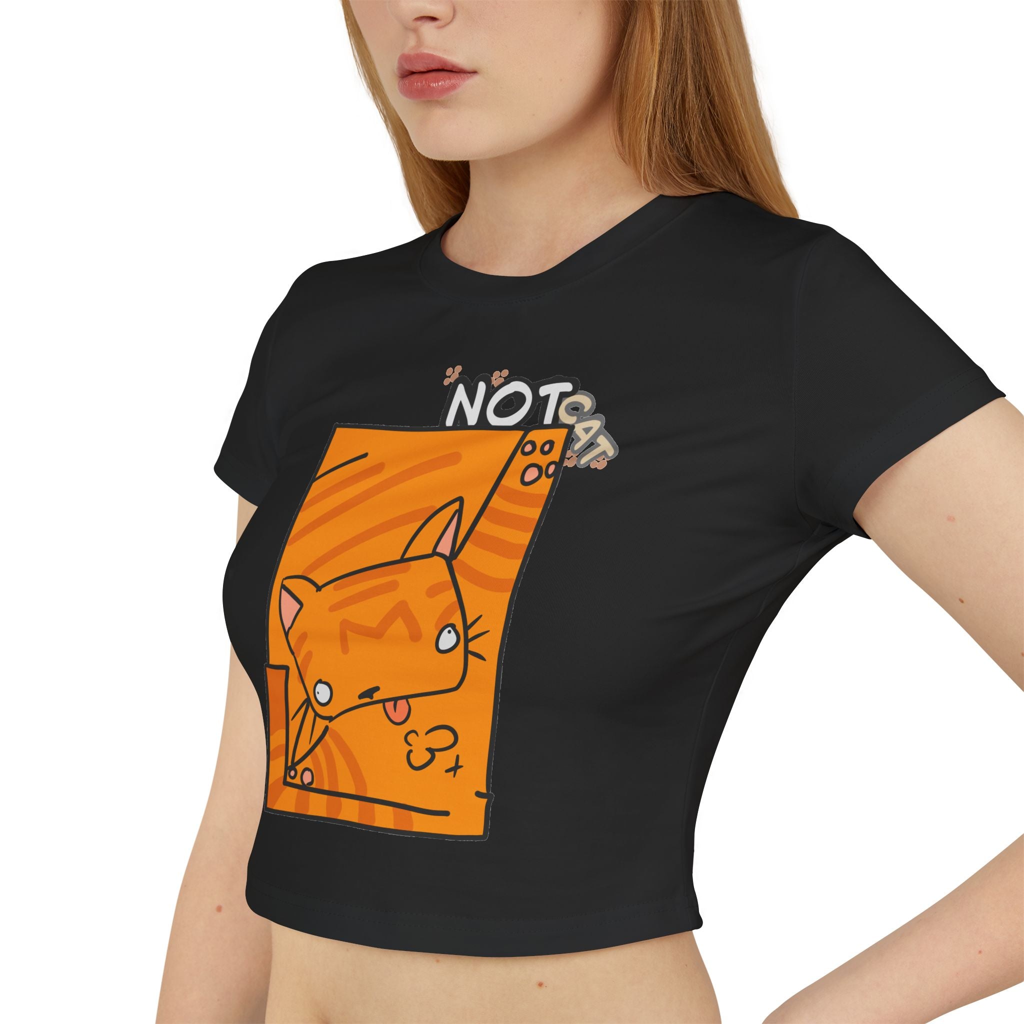Cute Orange Cat Women's Baby Tee — Playful "Not Cat" Graphic Crop Top