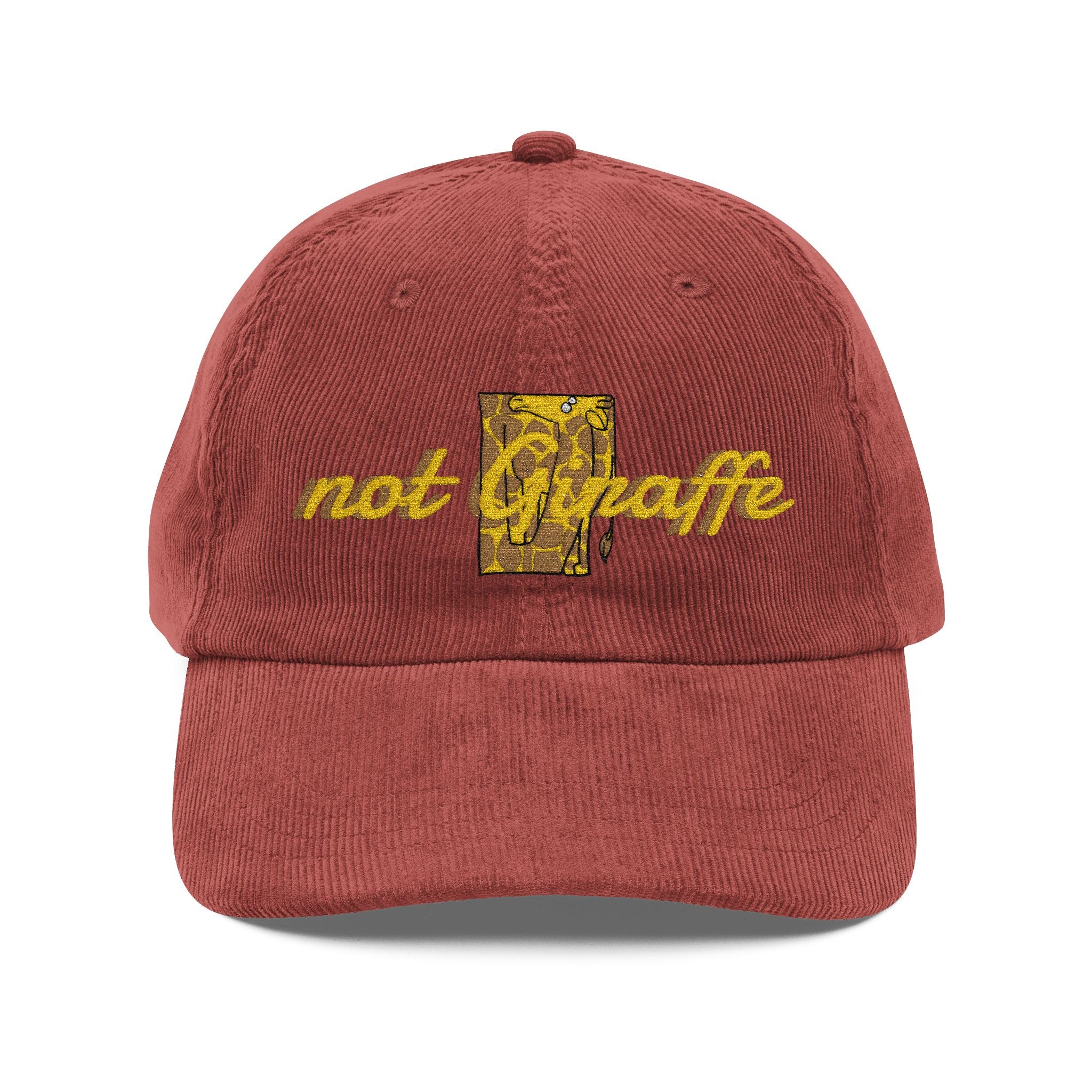 Casquette de baseball en velours côtelé — Chapeau vintage rouille brodé « Not Giraffe »