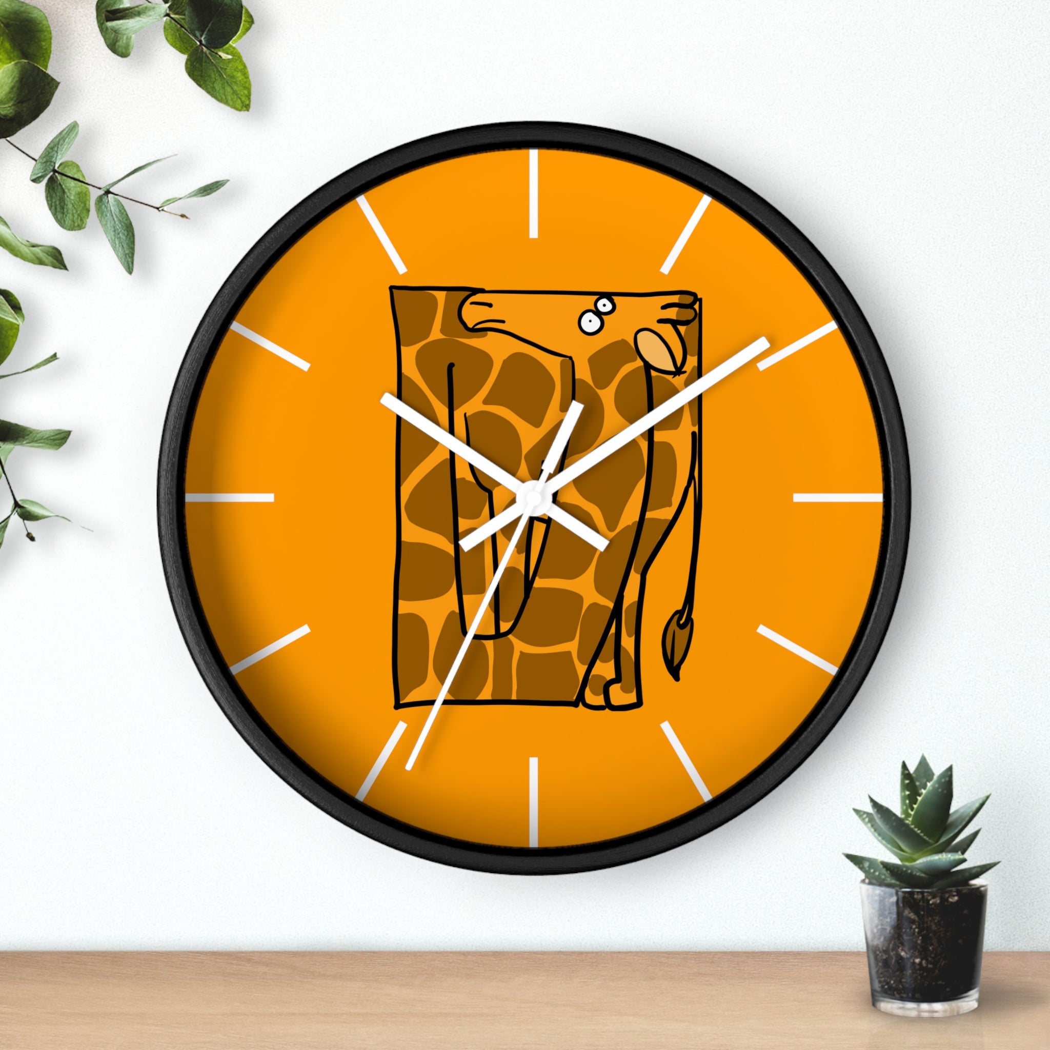 Giraffe Art Wall Clock – Whimsical Orange Safari Decor