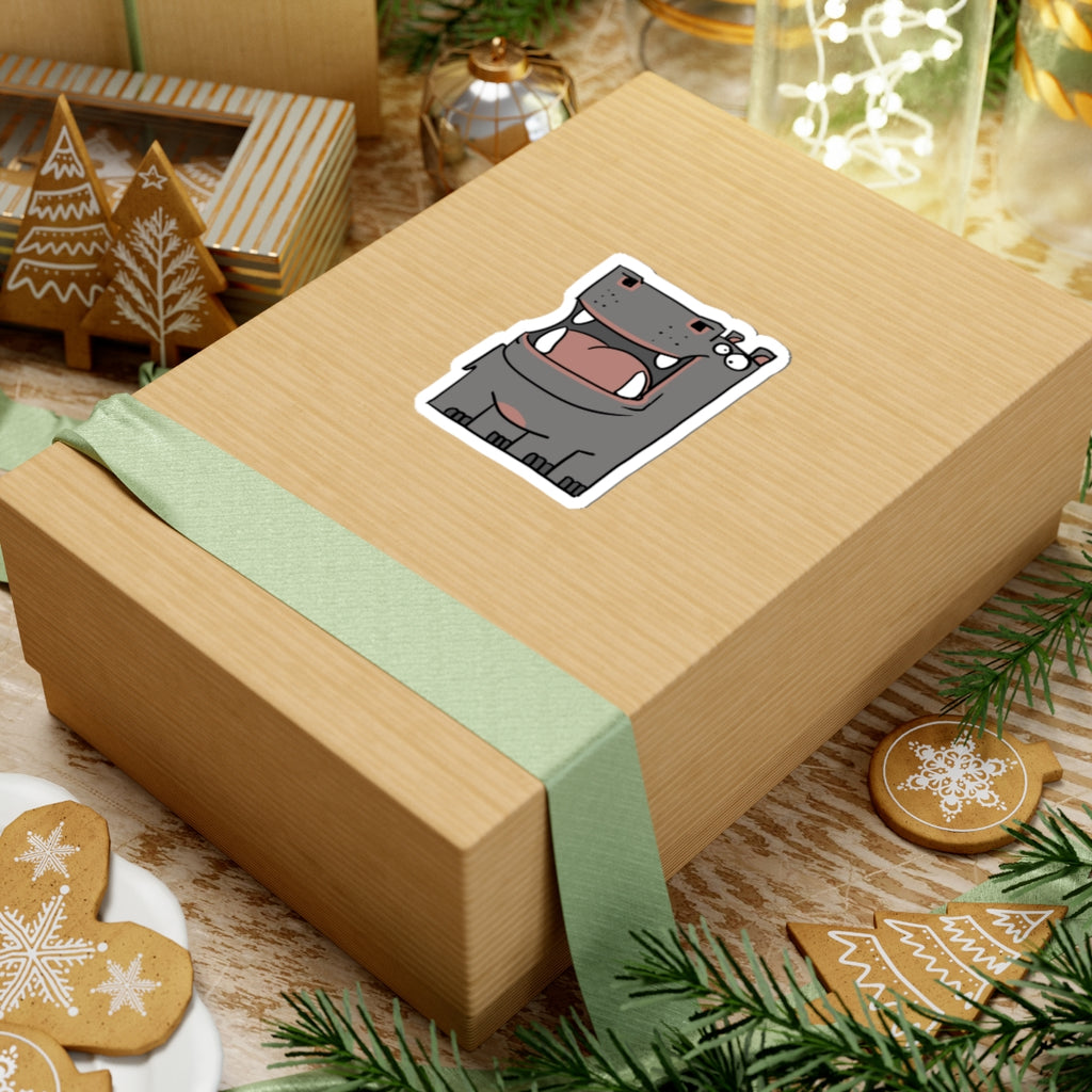 Hippo Kiss-Cut Sticker — Cute Cartoon Hippo Laptop Decal