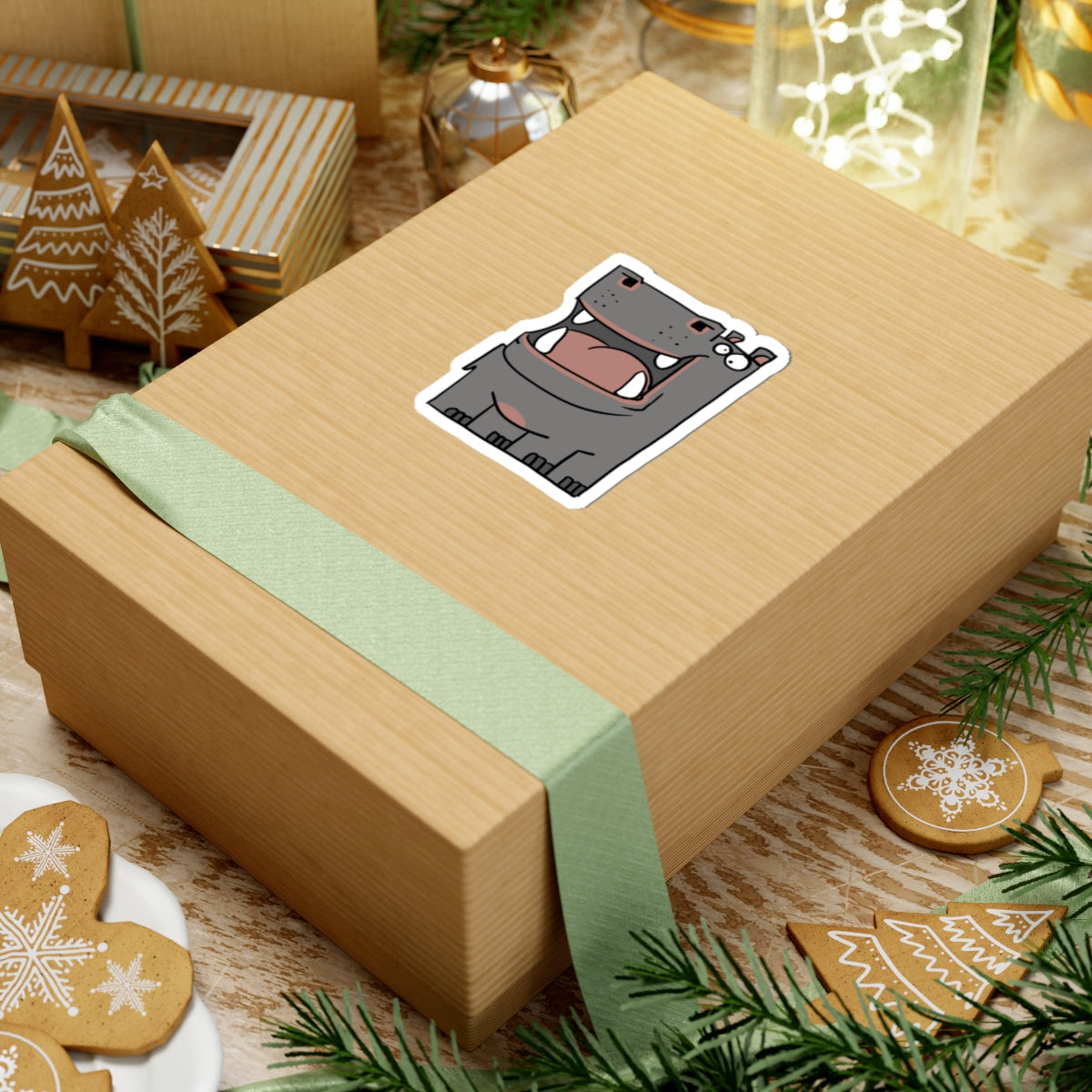 Hippo Kiss-Cut Sticker — Cute Cartoon Hippo Laptop Decal