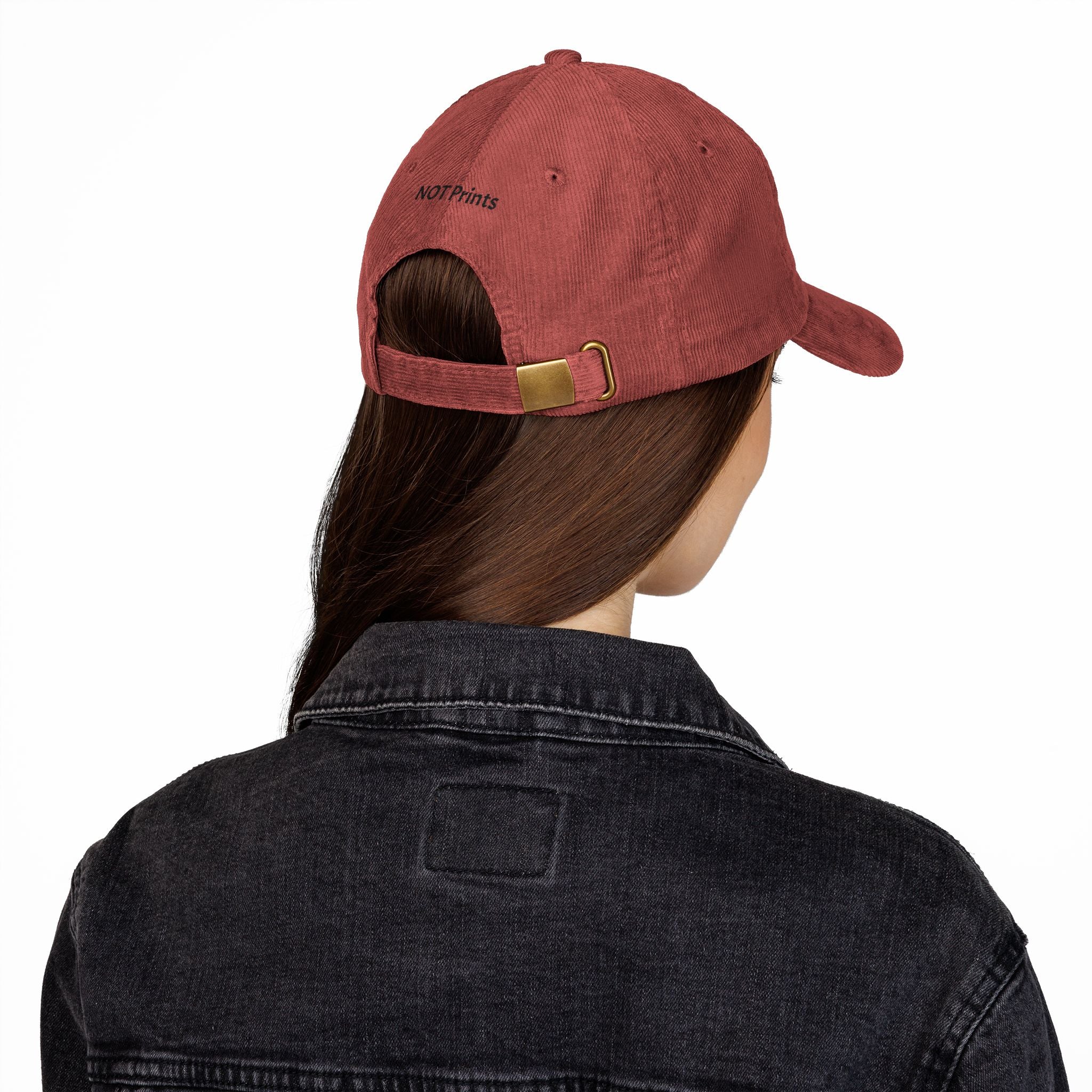 Corduroy Baseball Cap — Embroidered 'Not Giraffe' Vintage Rust Hat
