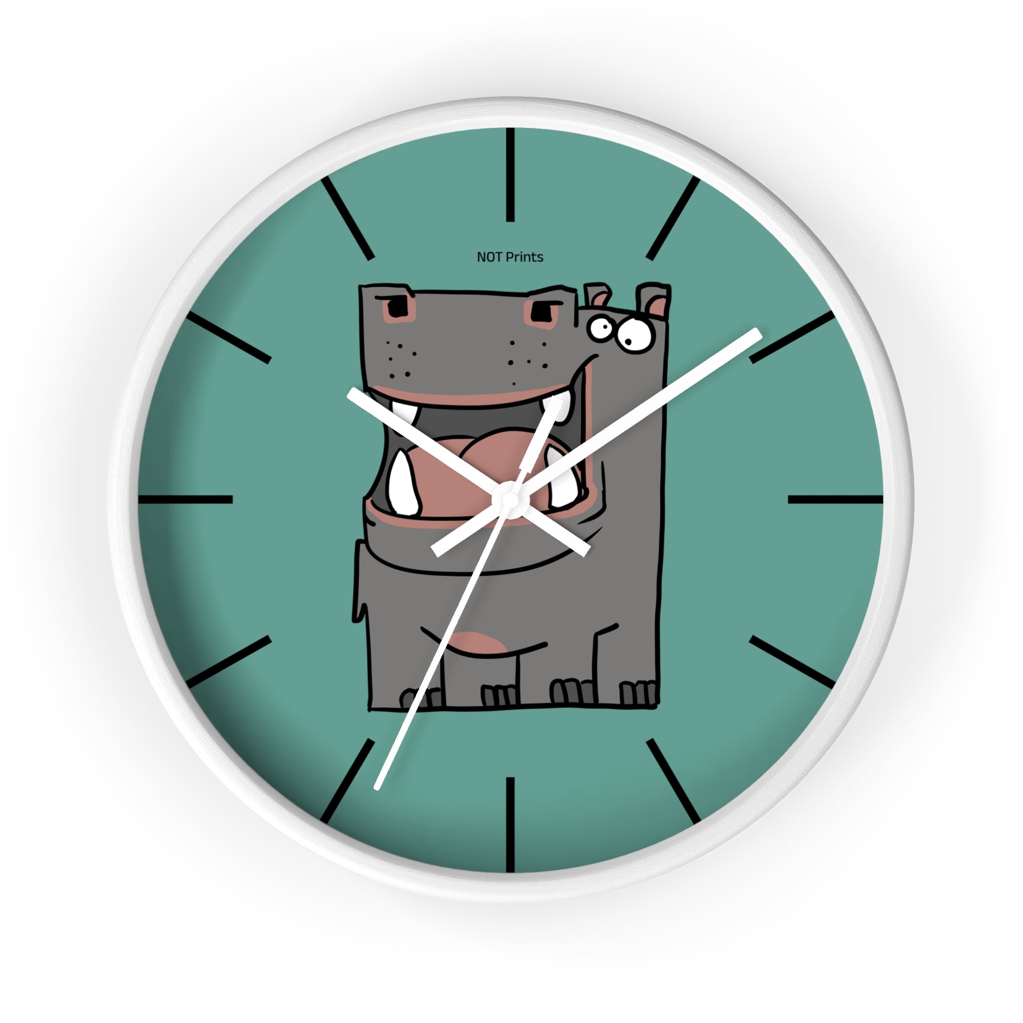 Hippo Cartoon Wall Clock — Cute Teal Nursery Clock