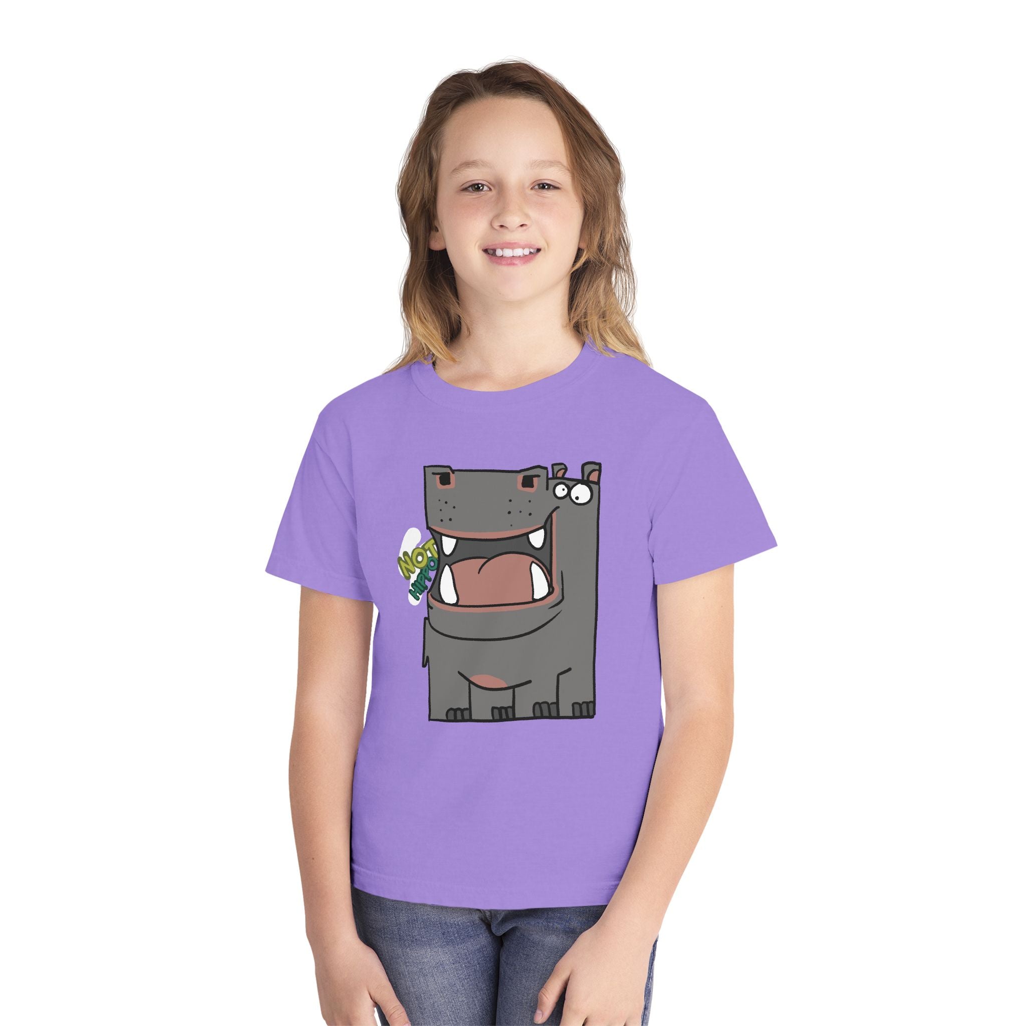 Youth Hippo Tee – Cute Cartoon "NOT Hippo" Graphic Kids Shirt
