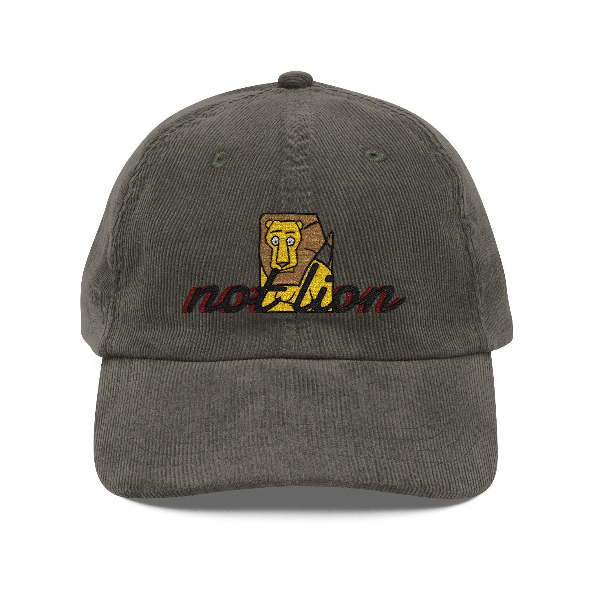 Vintage Corduroy Embroidered Cap — Retro ‘Not Lion’ Design