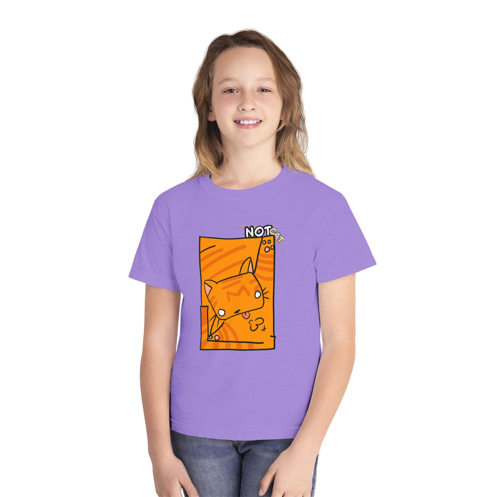 Orange Cat Youth Tee – Cute Cartoon Cat Graphic Shirt for Kids | Funny Not Cat Animal Cotton T-Shirt