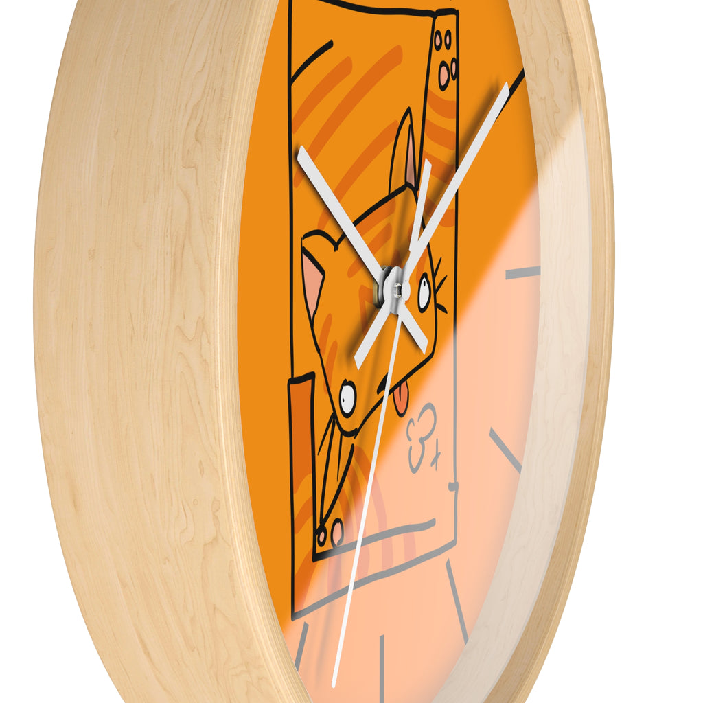 Orange Cat Illustration Wall Clock — Playful Feline Art Clock