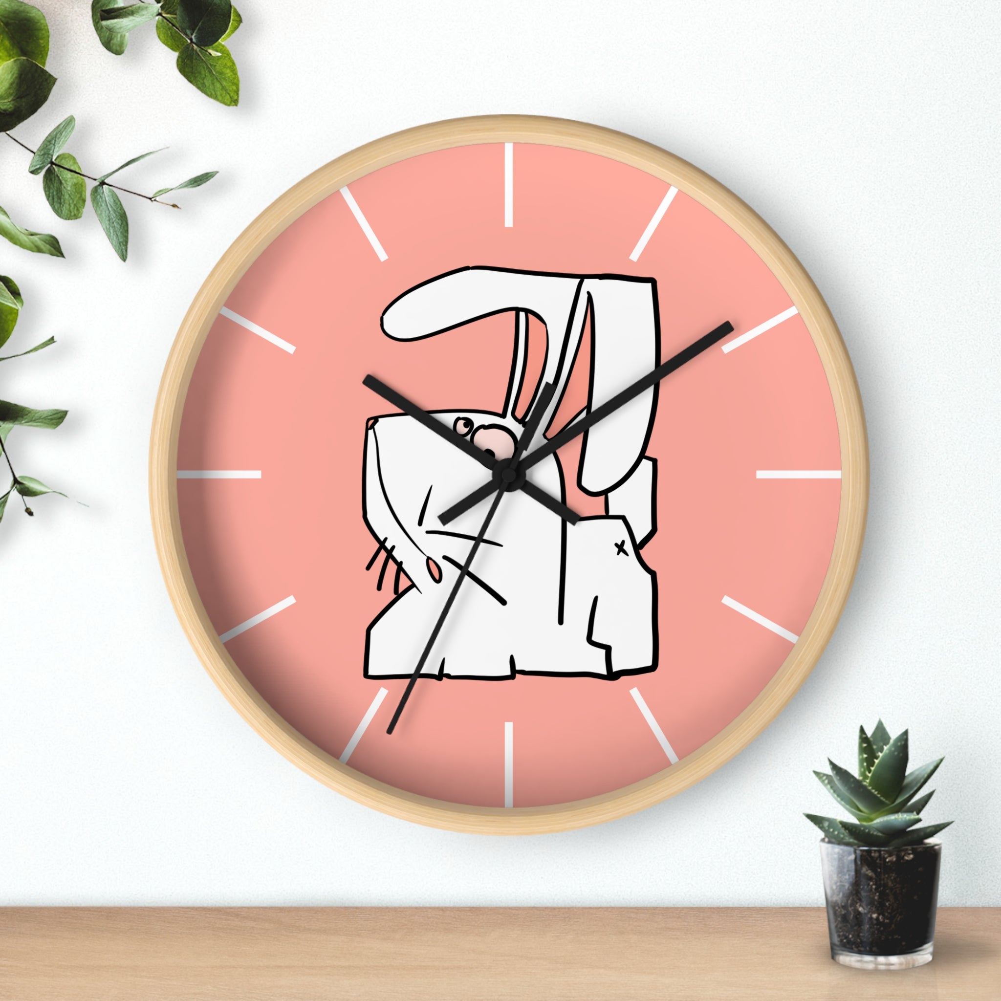 Cute Pink Bunny Wall Clock — Playful Ceramic Rabbit Design