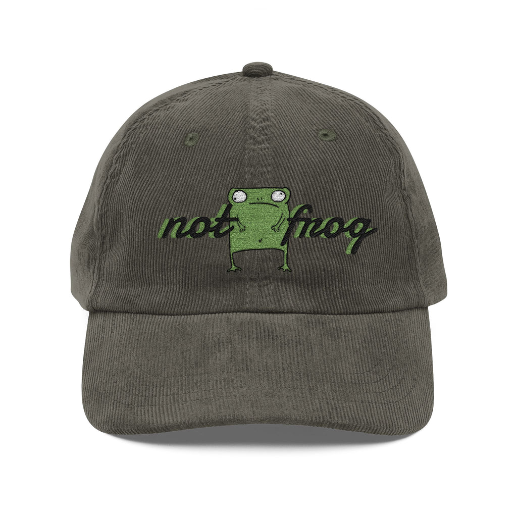 Vintage Corduroy Cap - Embroidered 'Not Frog' Green Frog Graphic