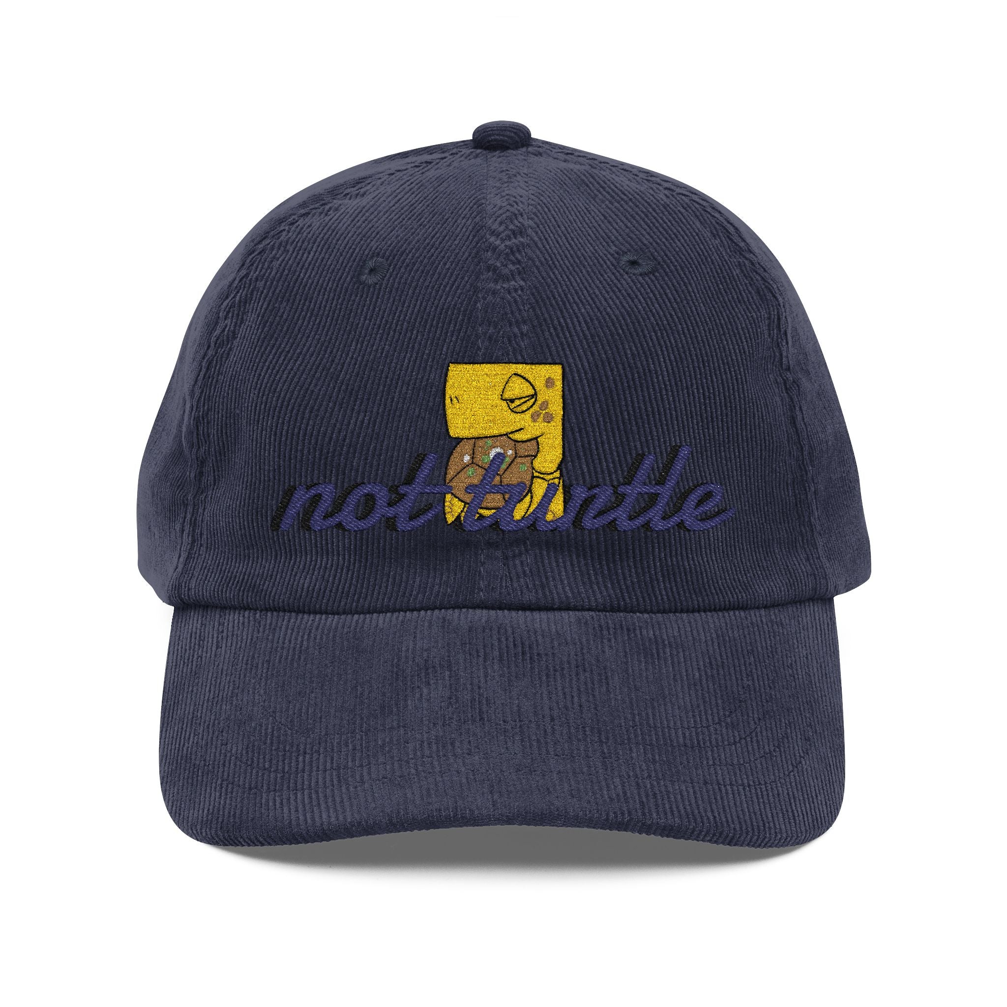 Vintage Corduroy Cap – Embroidered "Not Turtle" Script Patch
