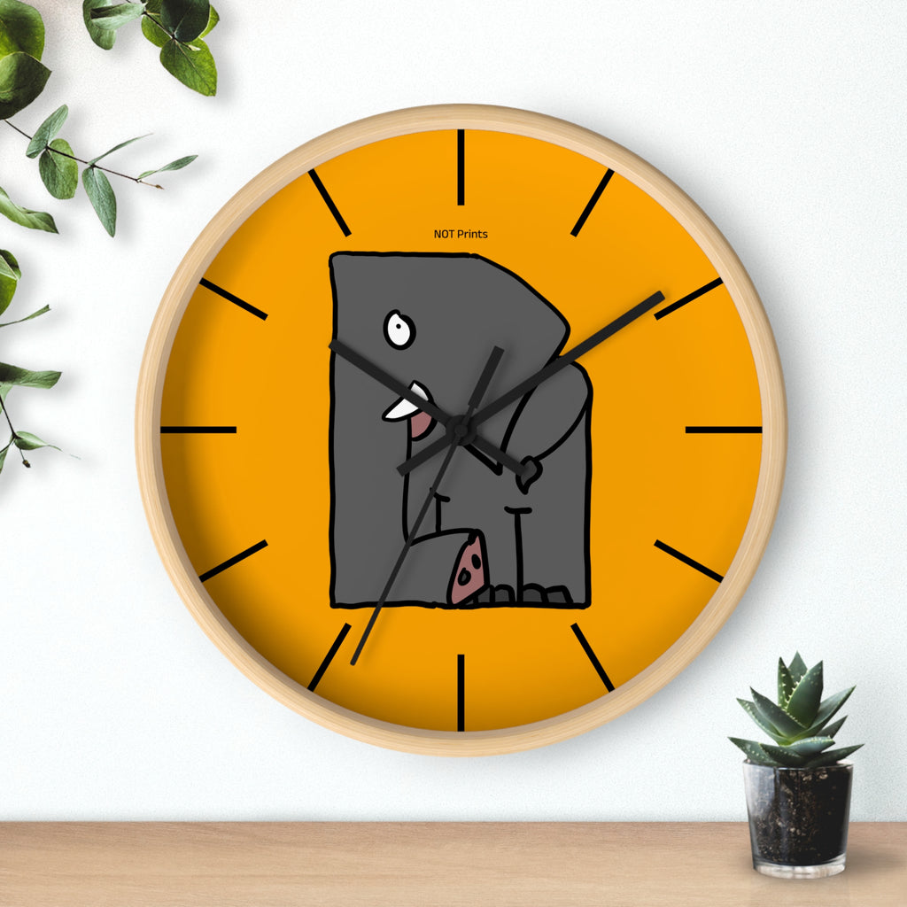 Elephant Cartoon Wall Clock — Cute Orange Nursery Clock with Playful Elephant Design