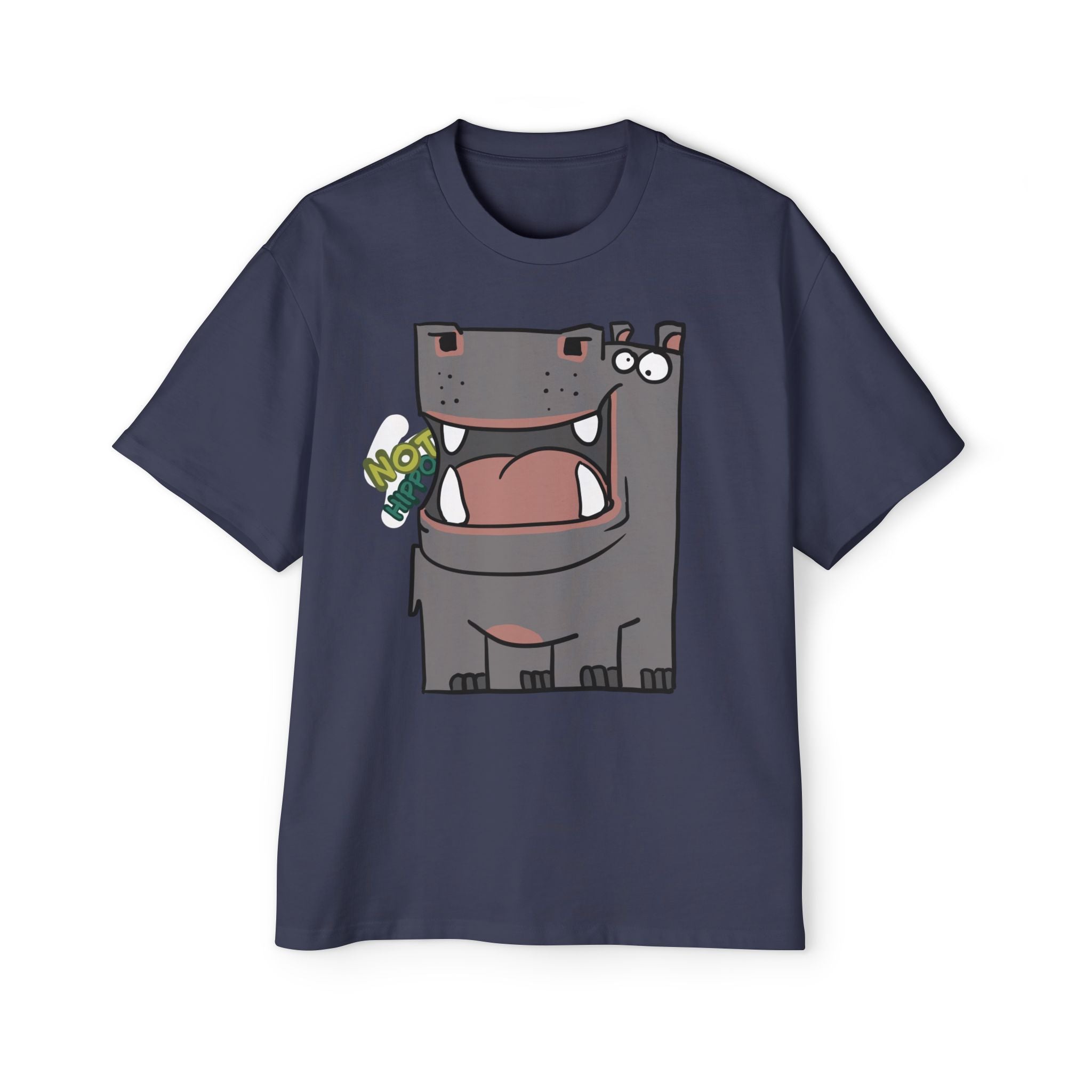 Hippo Cartoon Tee — Cute 'NOT HIPPO' Graphic Oversized T-Shirt
