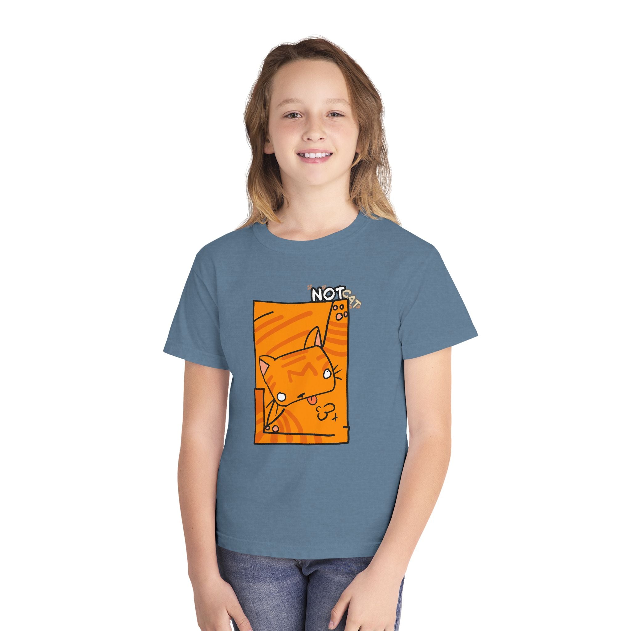 Orange Cat Youth Tee – Cute Cartoon Cat Graphic Shirt for Kids | Funny Not Cat Animal Cotton T-Shirt