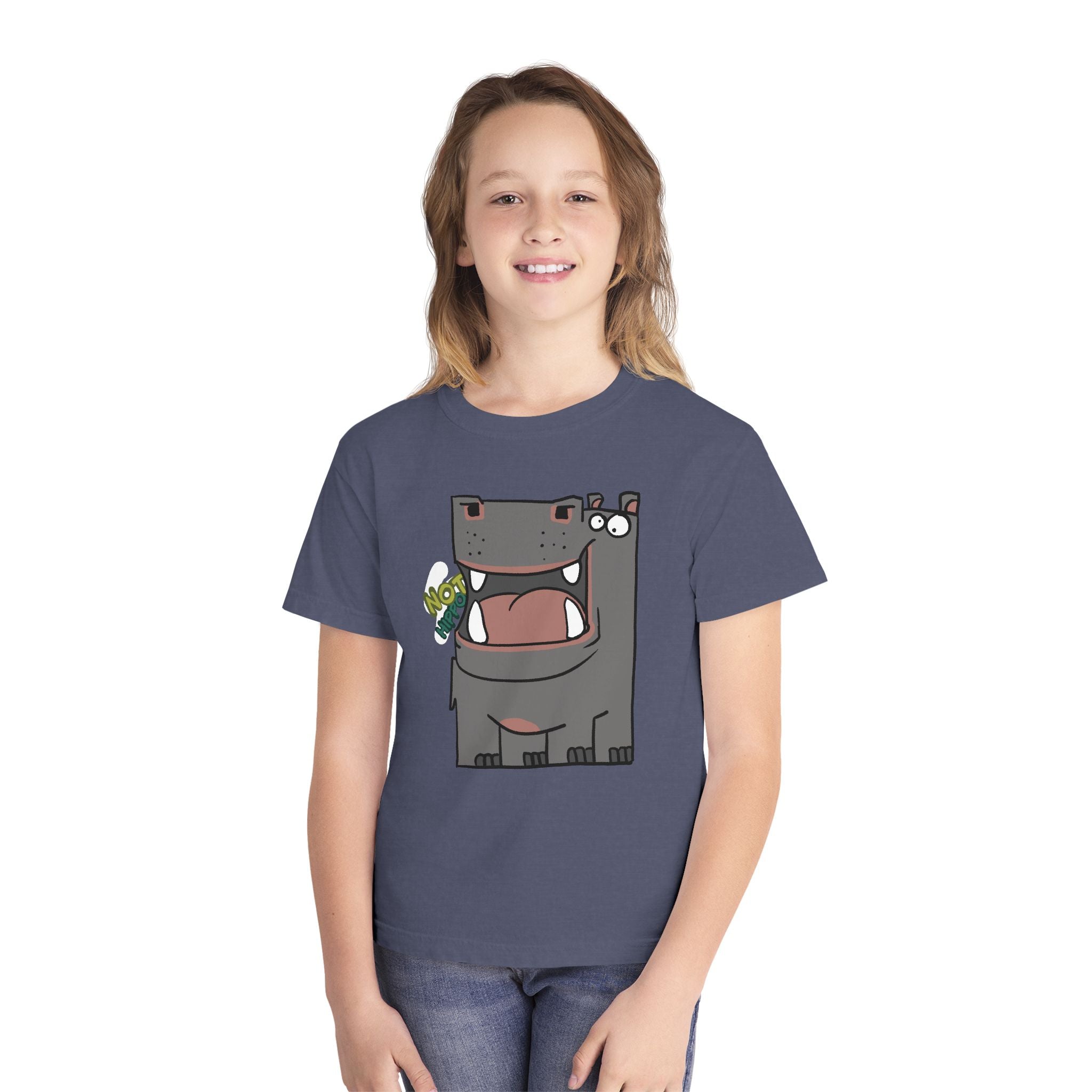 Youth Hippo Tee – Cute Cartoon "NOT Hippo" Graphic Kids Shirt
