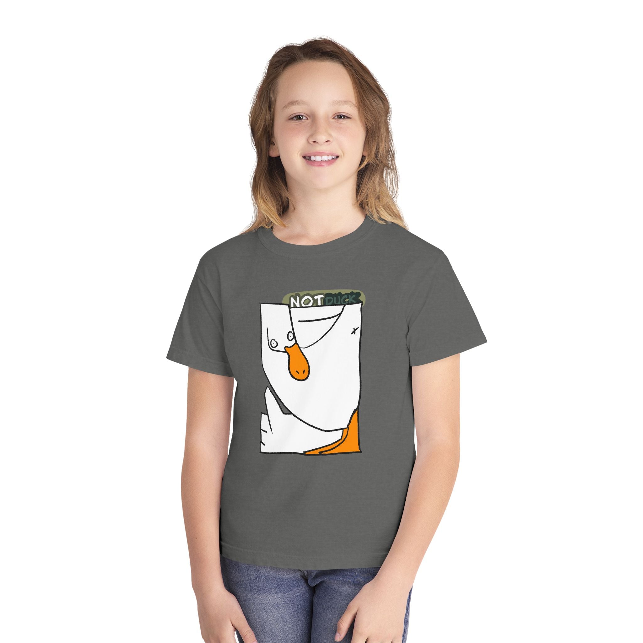 Duck Youth Tee — 'NOT DUCK' Whimsical Cartoon Goose Graphic Kids T‑Shirt