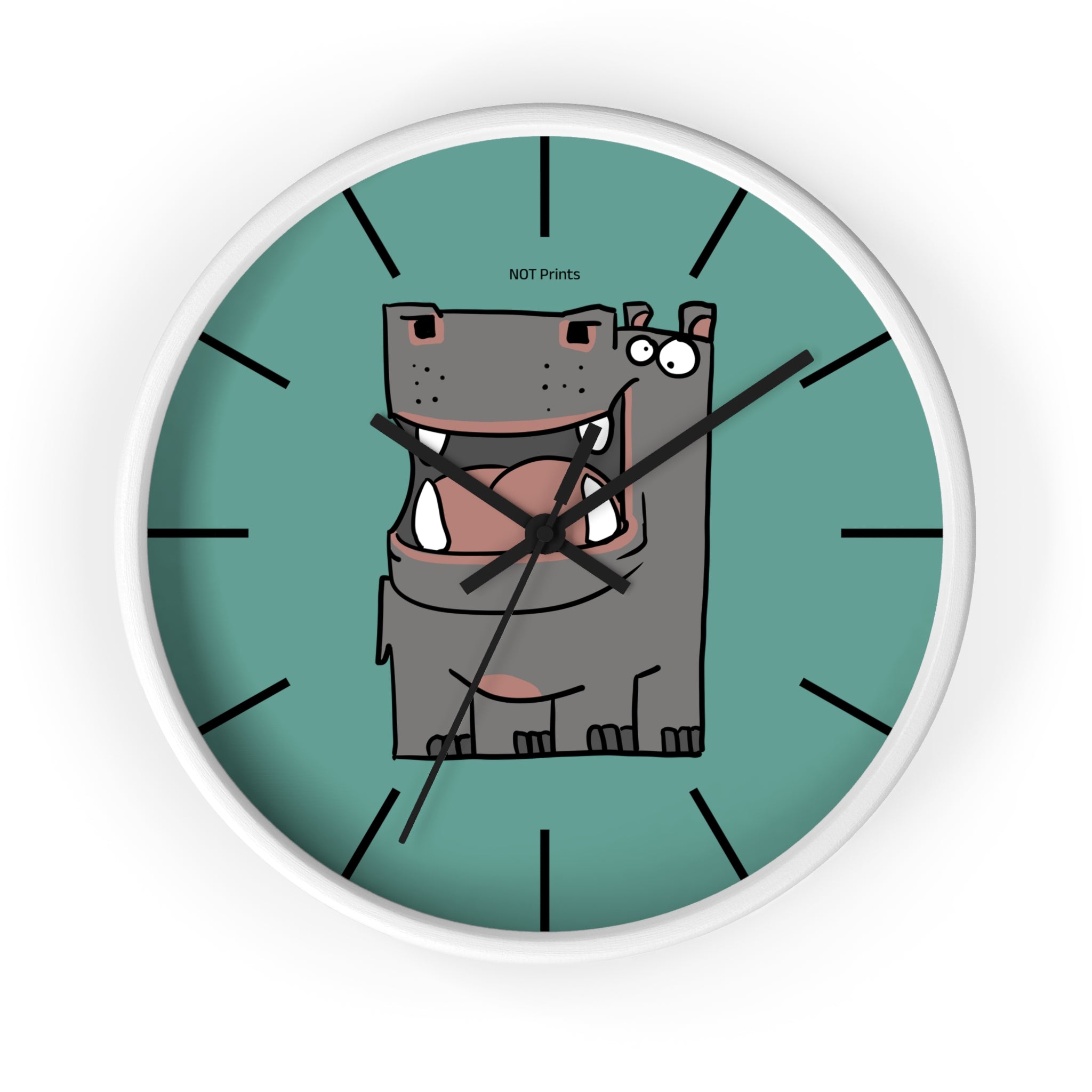 Hippo Cartoon Wall Clock — Cute Teal Nursery Clock