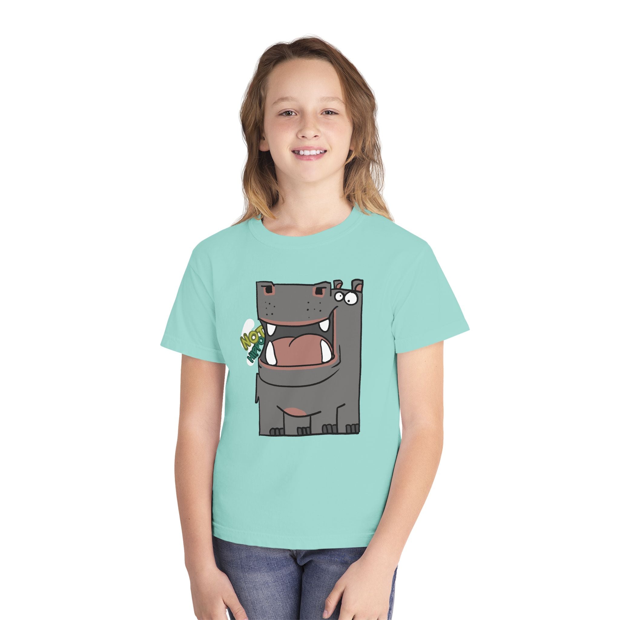 Youth Hippo Tee – Cute Cartoon "NOT Hippo" Graphic Kids Shirt