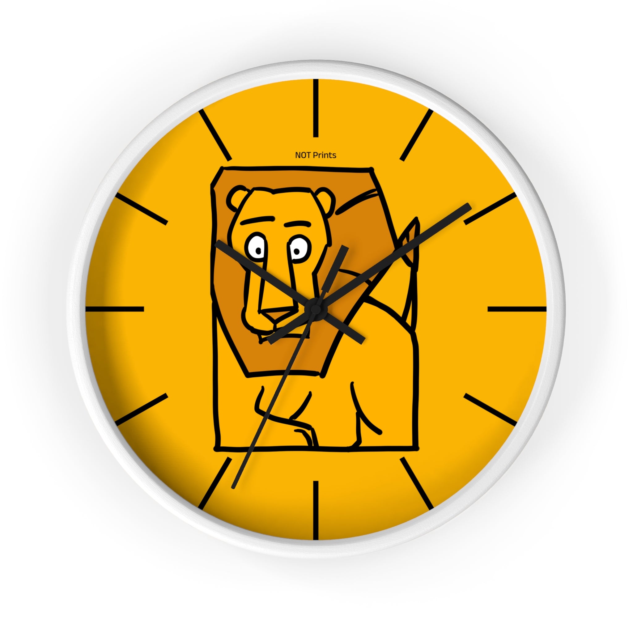 Lion Portrait Wall Clock — Minimalist Yellow Animal Nursery Clock