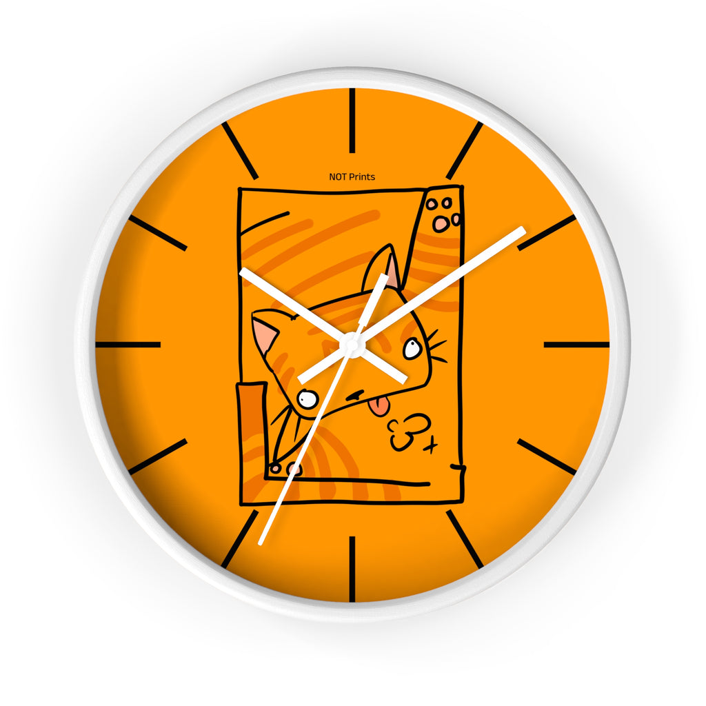 Orange Cat Illustration Wall Clock — Playful Feline Art Clock