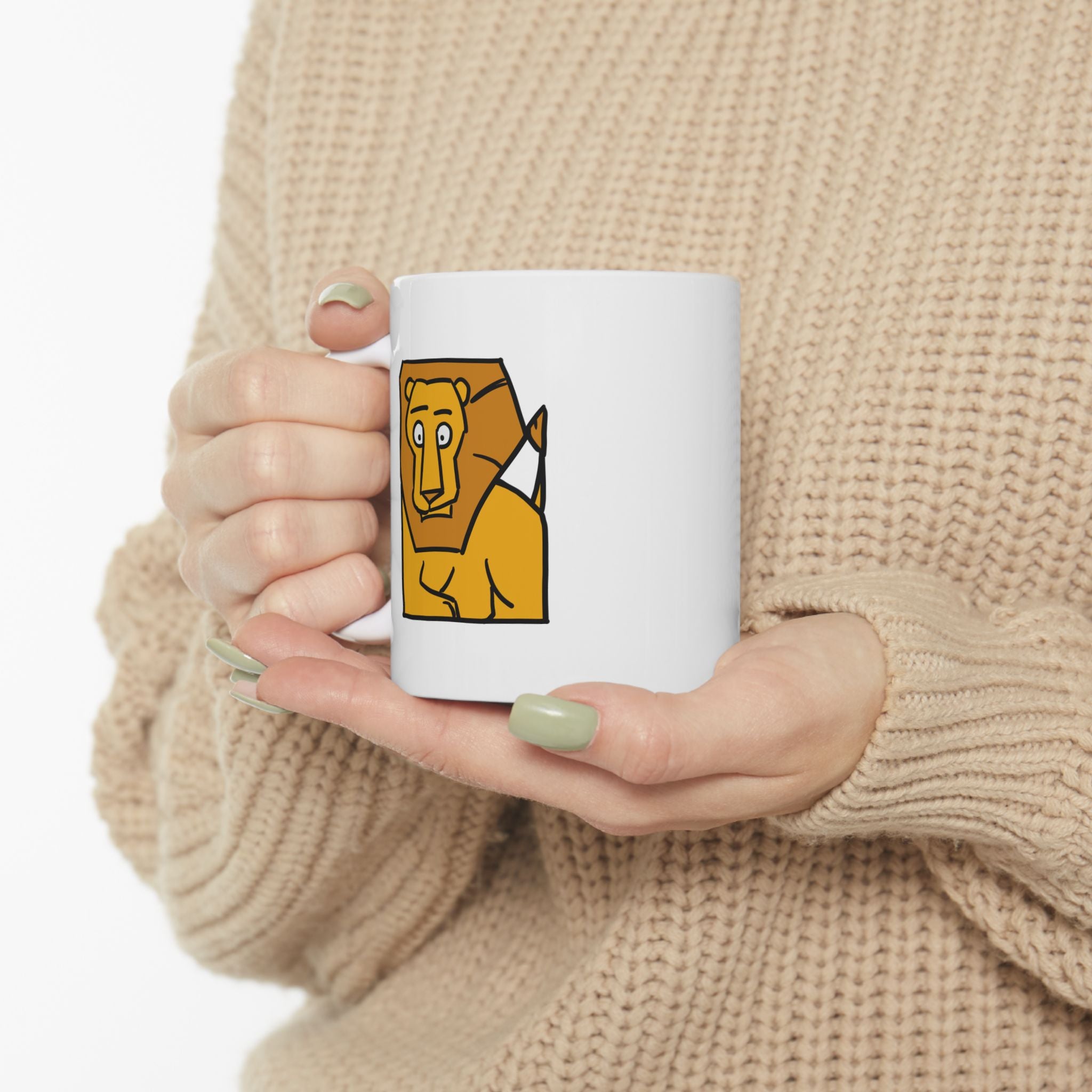 Lion Coffee Mug — Cute Cartoon Lion Illustration Cut (11oz)