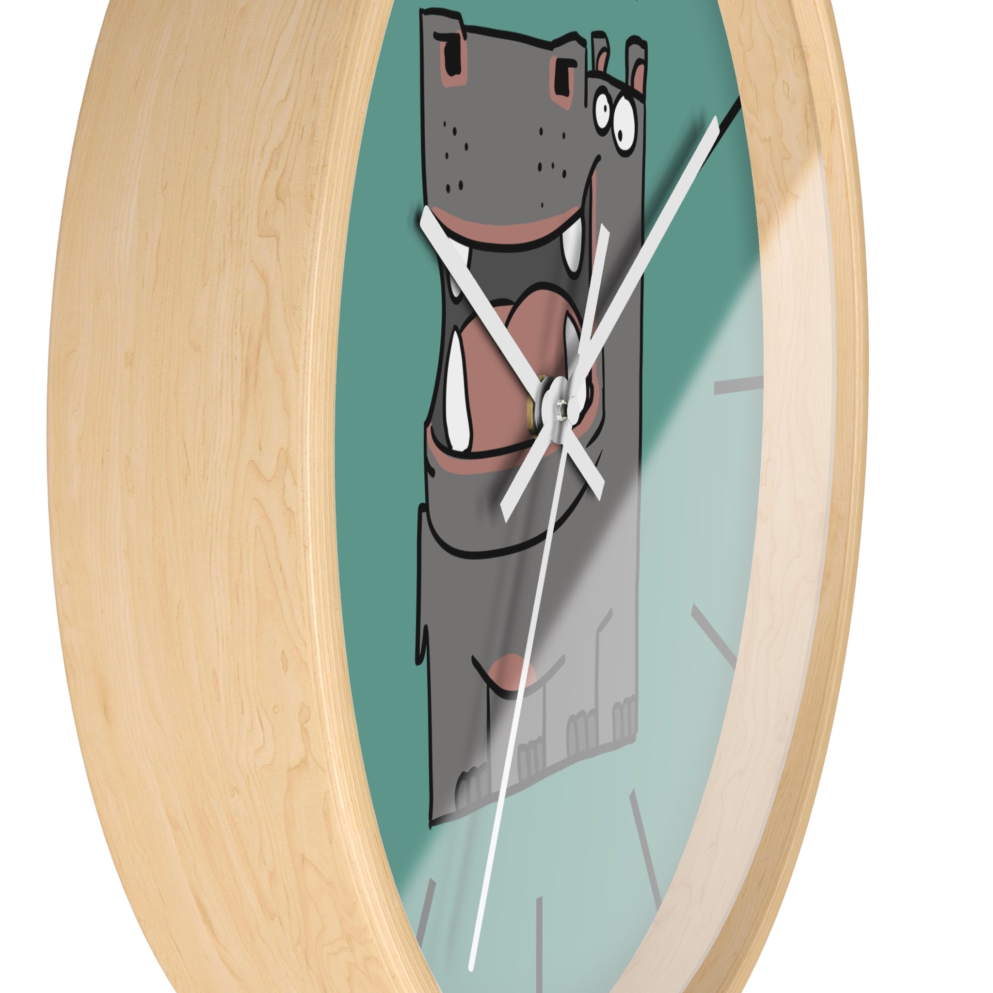 Hippo Cartoon Wall Clock — Cute Teal Nursery Clock