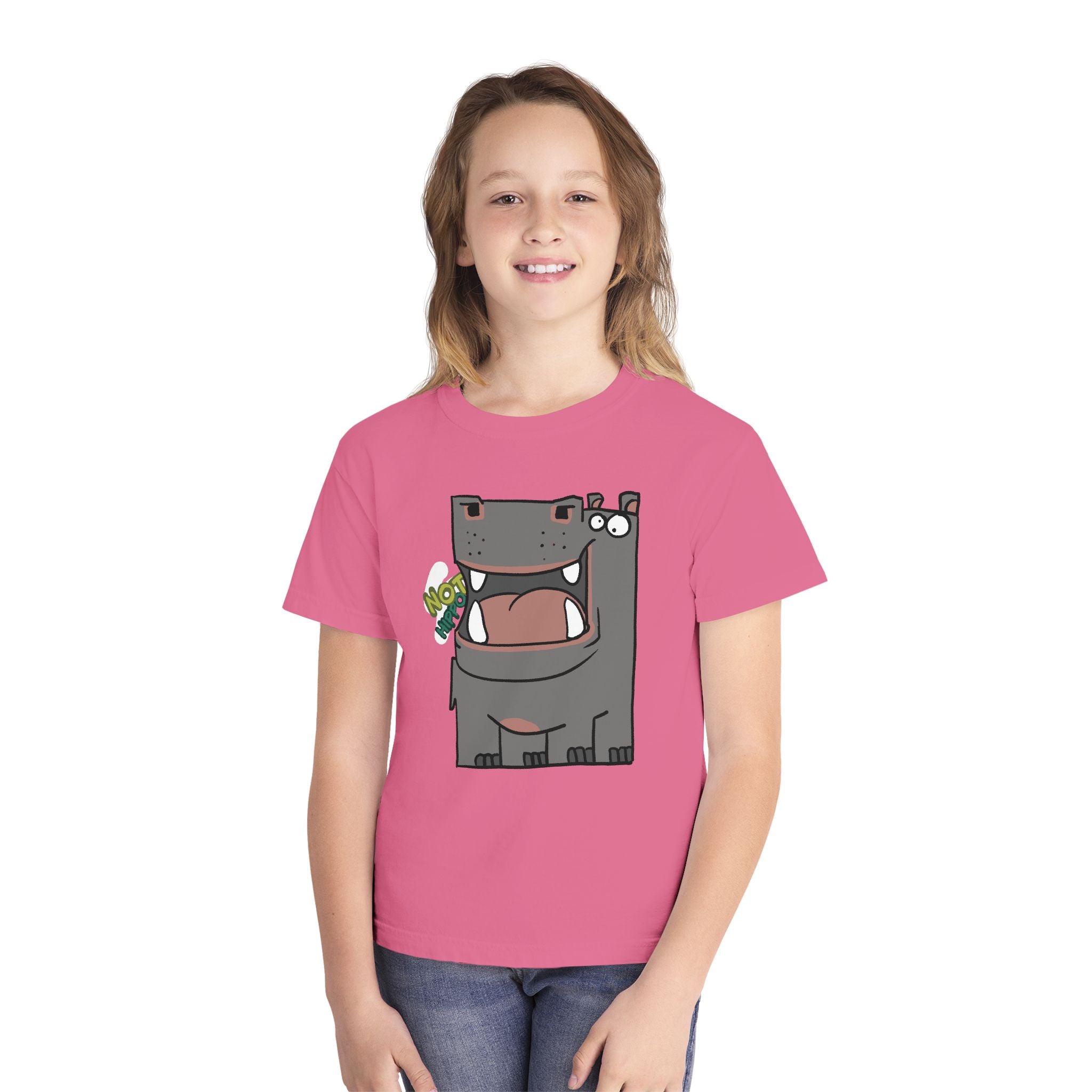 Youth Hippo Tee – Cute Cartoon "NOT Hippo" Graphic Kids Shirt
