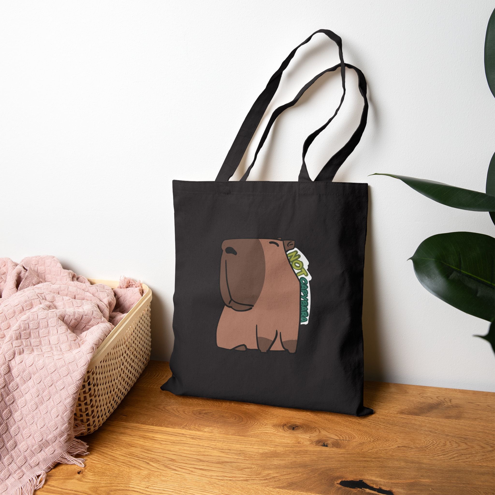 Canvas Tote Bag — Cute Capybara with Succulent Backpack Eco Grocery Bag