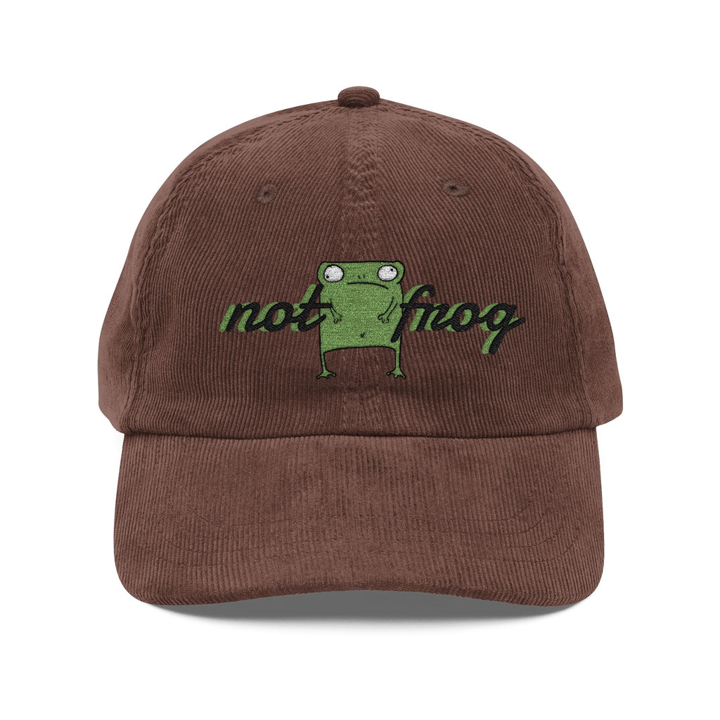 Vintage Corduroy Cap - Embroidered 'Not Frog' Green Frog Graphic