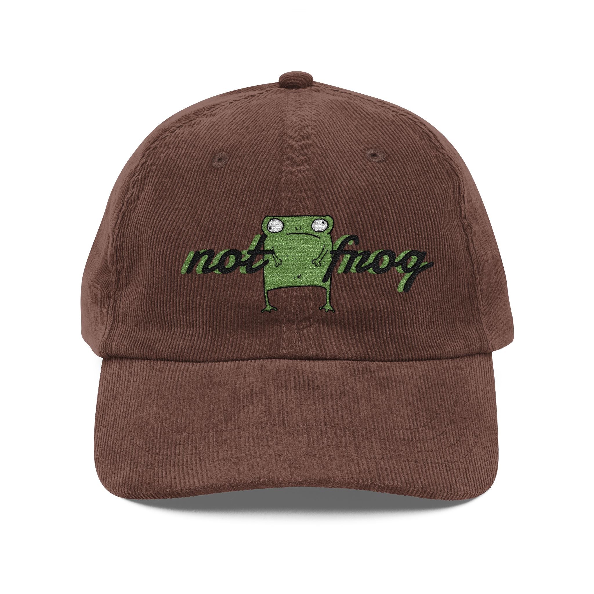 Vintage Corduroy Cap - Embroidered 'Not Frog' Green Frog Graphic