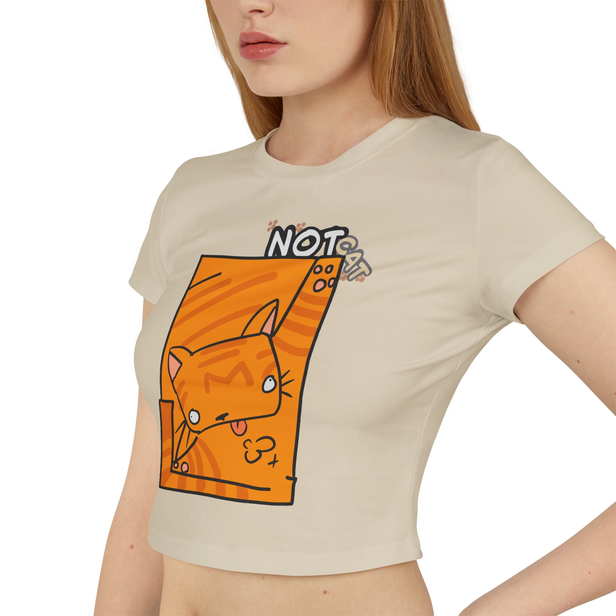 Cute Orange Cat Women's Baby Tee — Playful "Not Cat" Graphic Crop Top