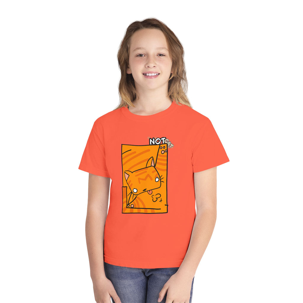 Orange Cat Youth Tee – Cute Cartoon Cat Graphic Shirt for Kids | Funny Not Cat Animal Cotton T-Shirt