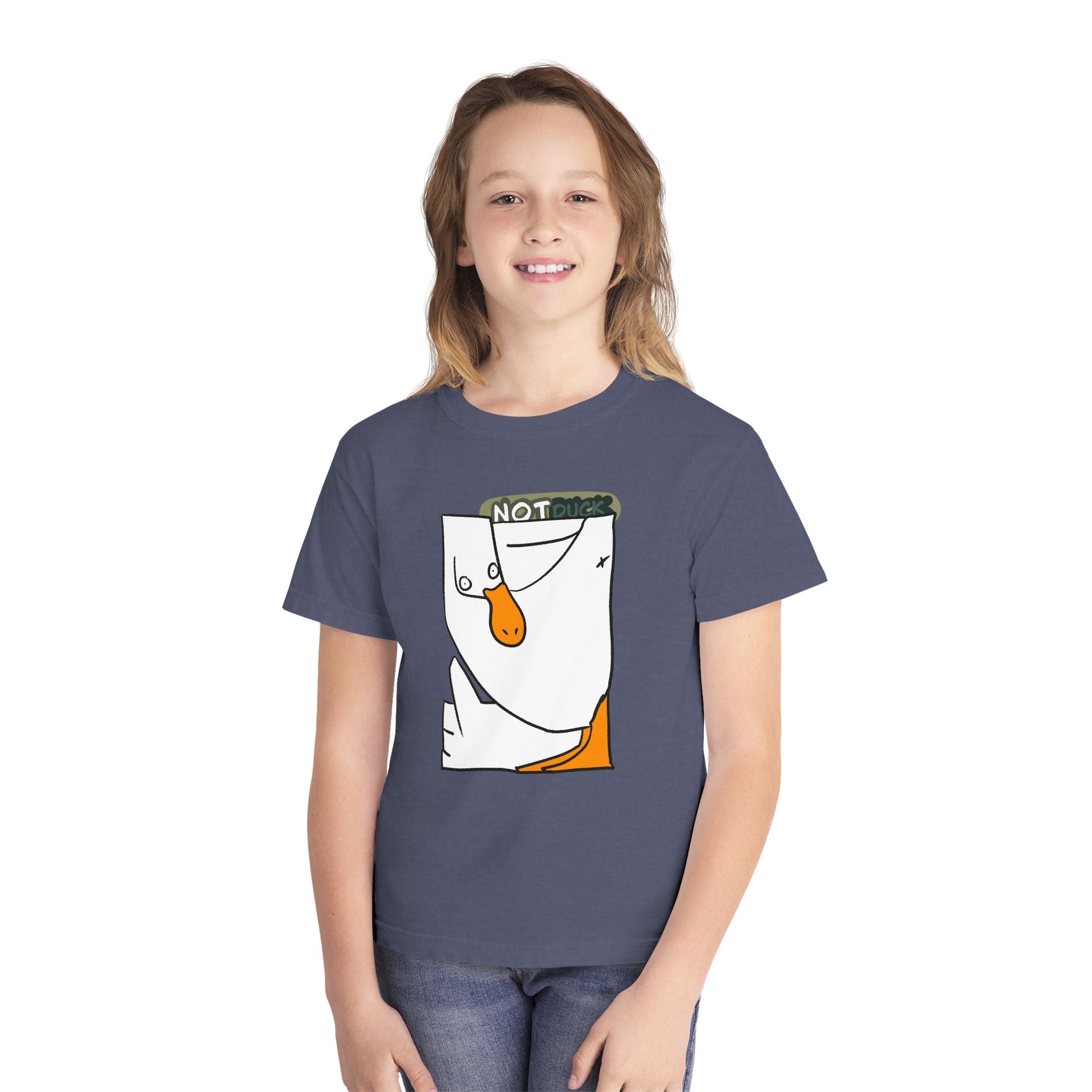 Duck Youth Tee — 'NOT DUCK' Whimsical Cartoon Goose Graphic Kids T‑Shirt