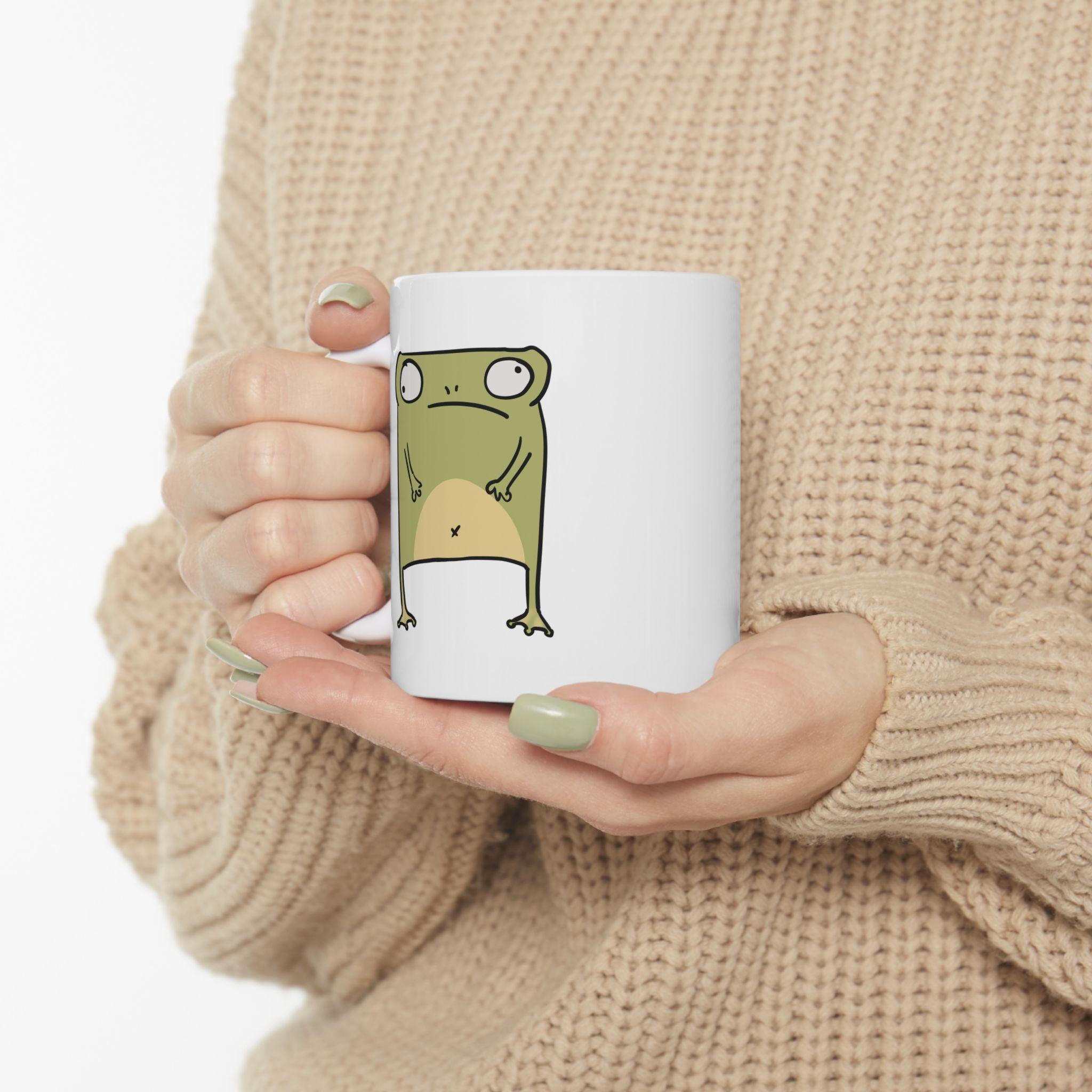 Cute Frog Ceramic Mug — Frog illustration Coffee Cup (11oz)