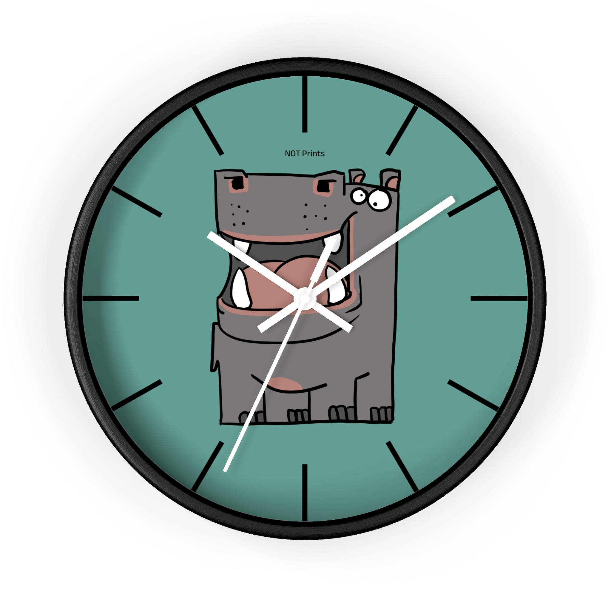 Hippo Cartoon Wall Clock — Cute Teal Nursery Clock